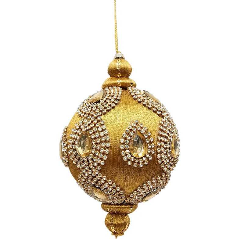 Palla di Natale decorativa da 15 cm in velluto oro con applicazioni di perle per addobbi natalizi - DeMatteis.it