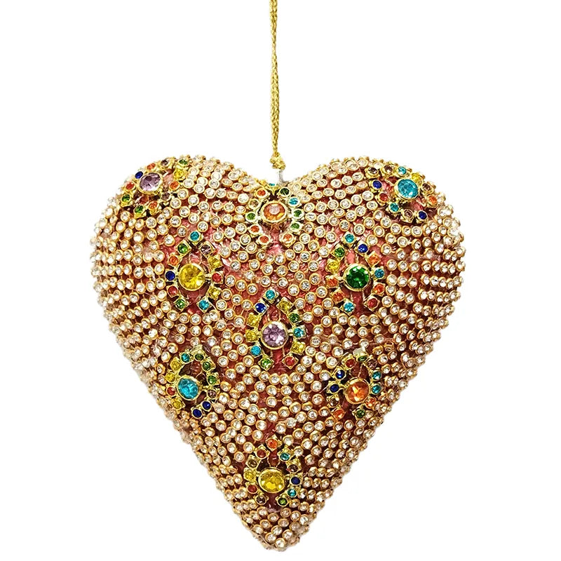 Cuore decorativo da 12 cm con finitura oro e gemme colorate per ornamento natalizio - DeMatteis.it
