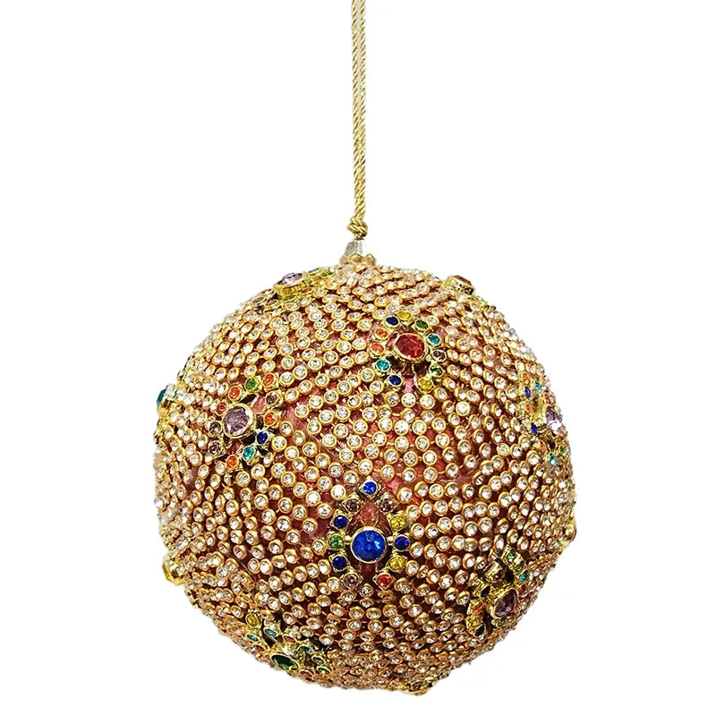 Palla di Natale decorativa da 10 cm con pizzo oro e gemme colorate per addobbi natalizi - DeMatteis.it