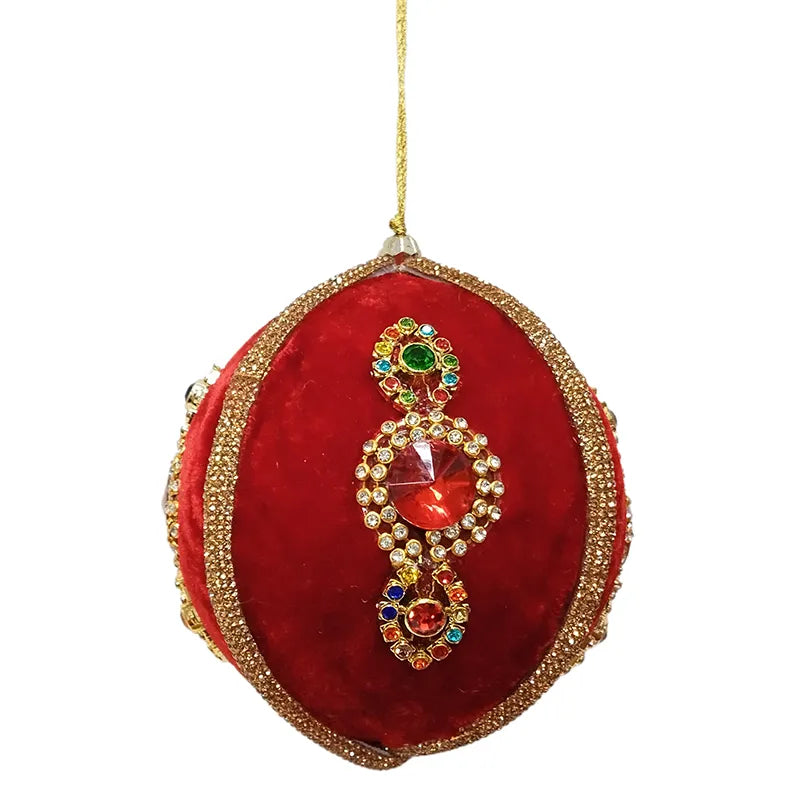 Palla D 10 Cm Velluto Rosso Nastro E Gemme