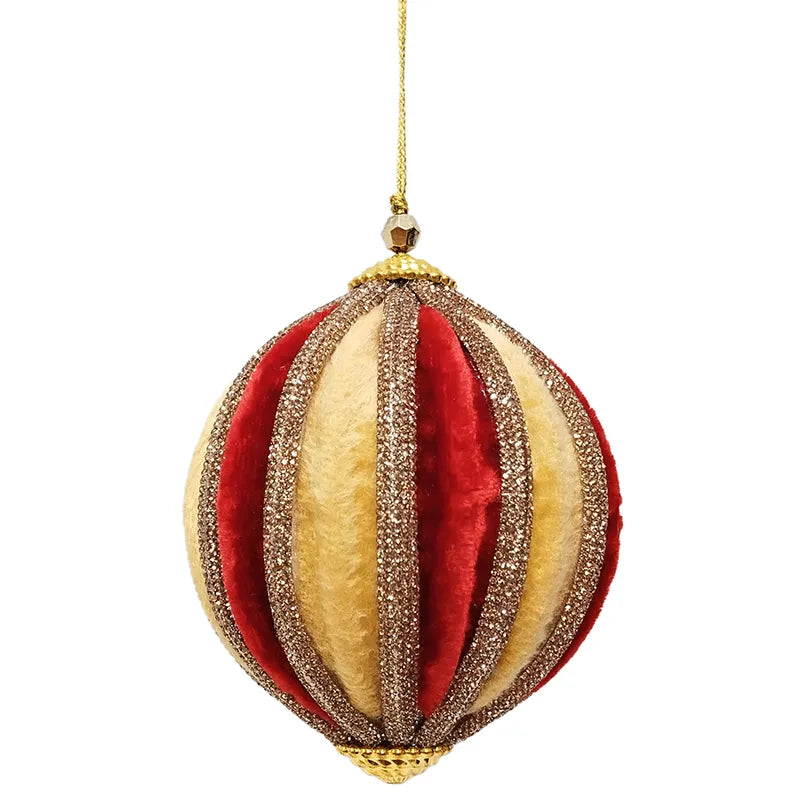 Palla D 10 Cm Velluto Rosso Beige Nastro Oro