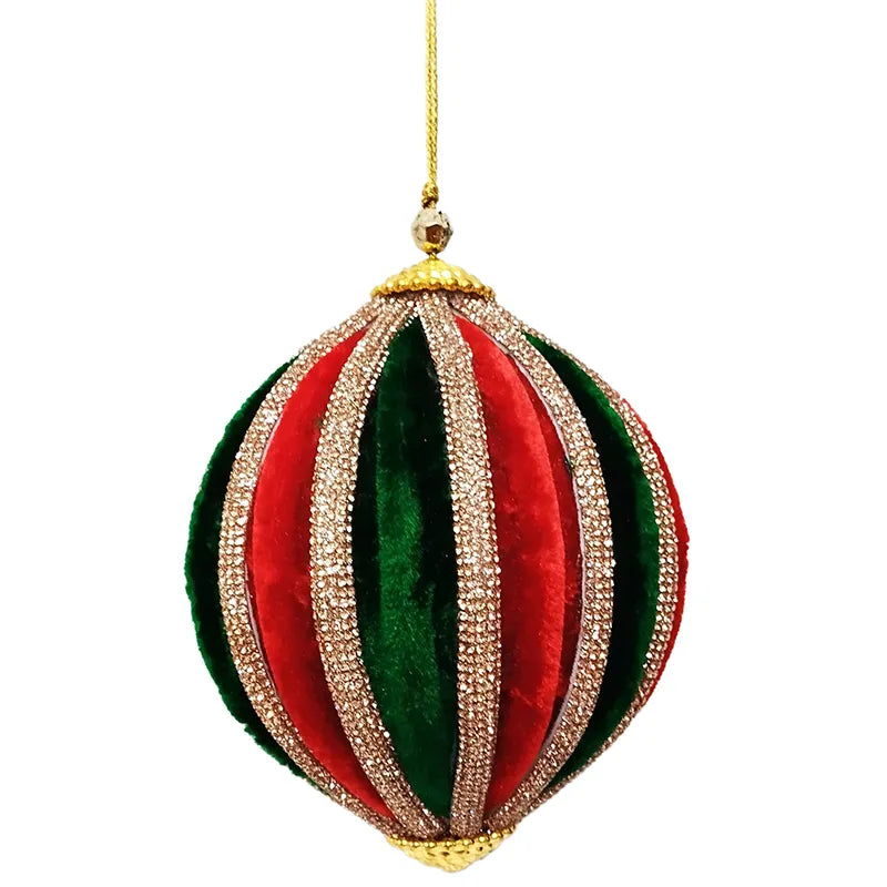 Palla D 10 Cm Velluto Rosso Verde Nastro Oro