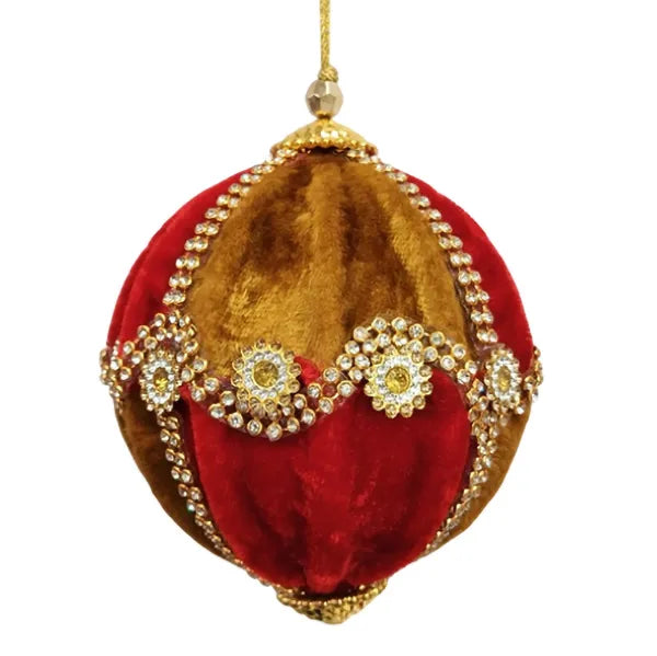 Palla D 10 Cm Rossa Oro Decoro Fiore