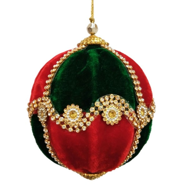 Palla D 10 Cm Rossa Verde Decoro Fiore