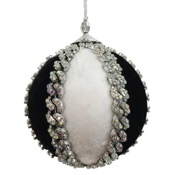Palla D 10 Cm Bianco Nero Nastro Perle