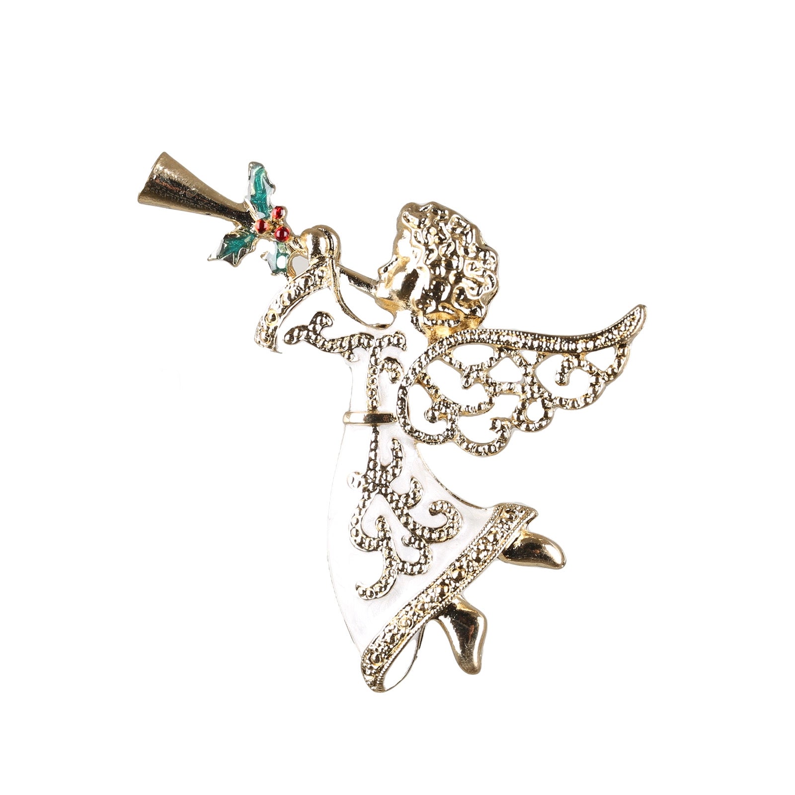 Spilla Natalizia Angelo Con Tromba accessorio decorativo natalizio in metallo dorato - DeMatteis.it