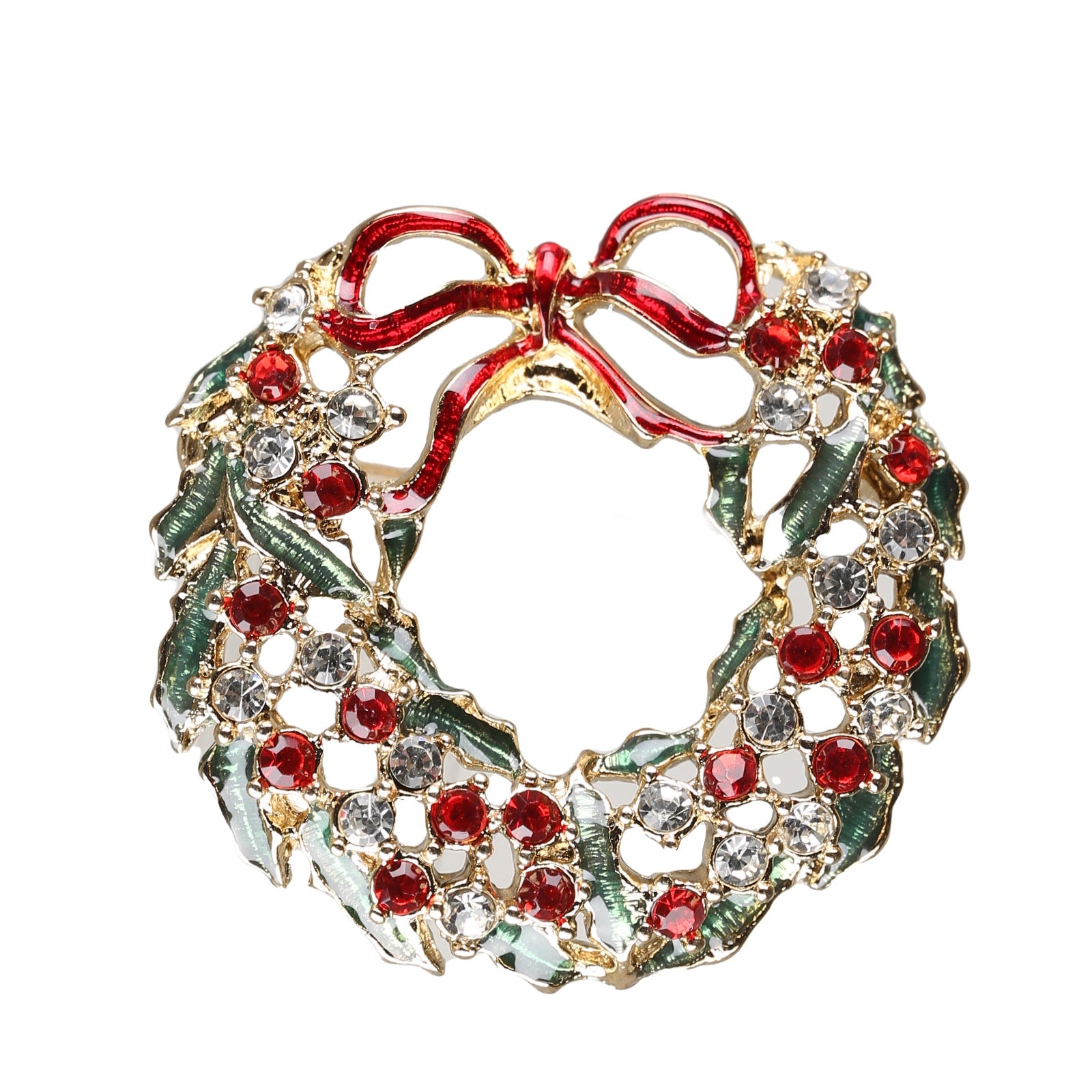 Spilla Natalizia Ghirlande Decorata accessorio natalizio con strass e fiocco - DeMatteis.it