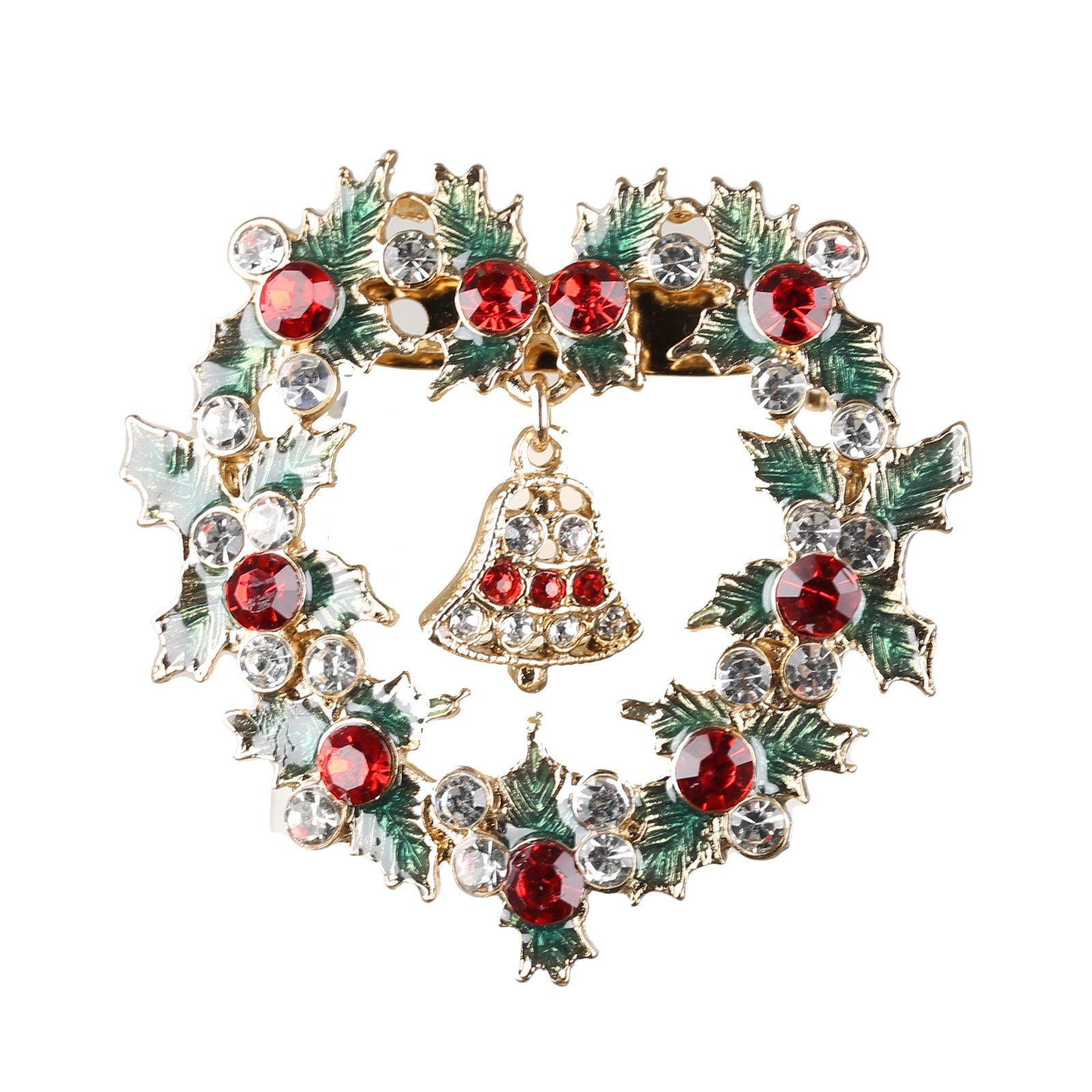Spilla Natalizia Con Campana accessorio decorativo a forma di ghirlanda con campana pendente per abbigliamento festivo - DeMatteis.it