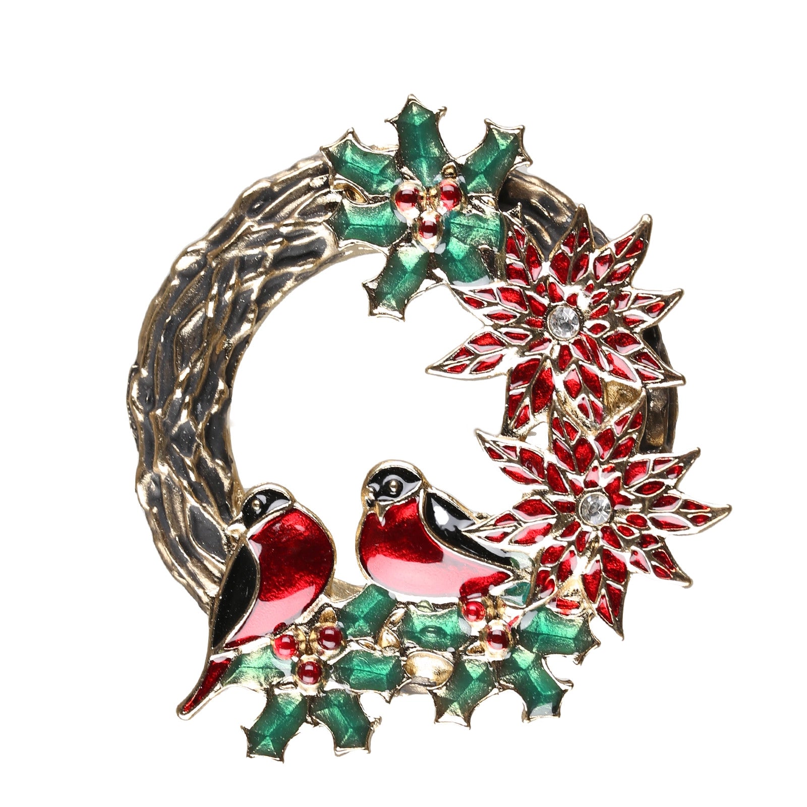 Spilla Natalizia Corona Con Uccellini accessorio decorativo per abbigliamento tema natalizio - DeMatteis.it