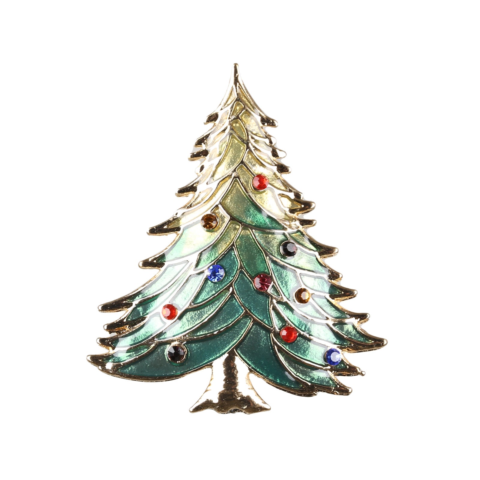 Spilla Natalizia Albero Di Natale Verde accessorio decorativo per abbigliamento natalizio con strass colorati - DeMatteis.it