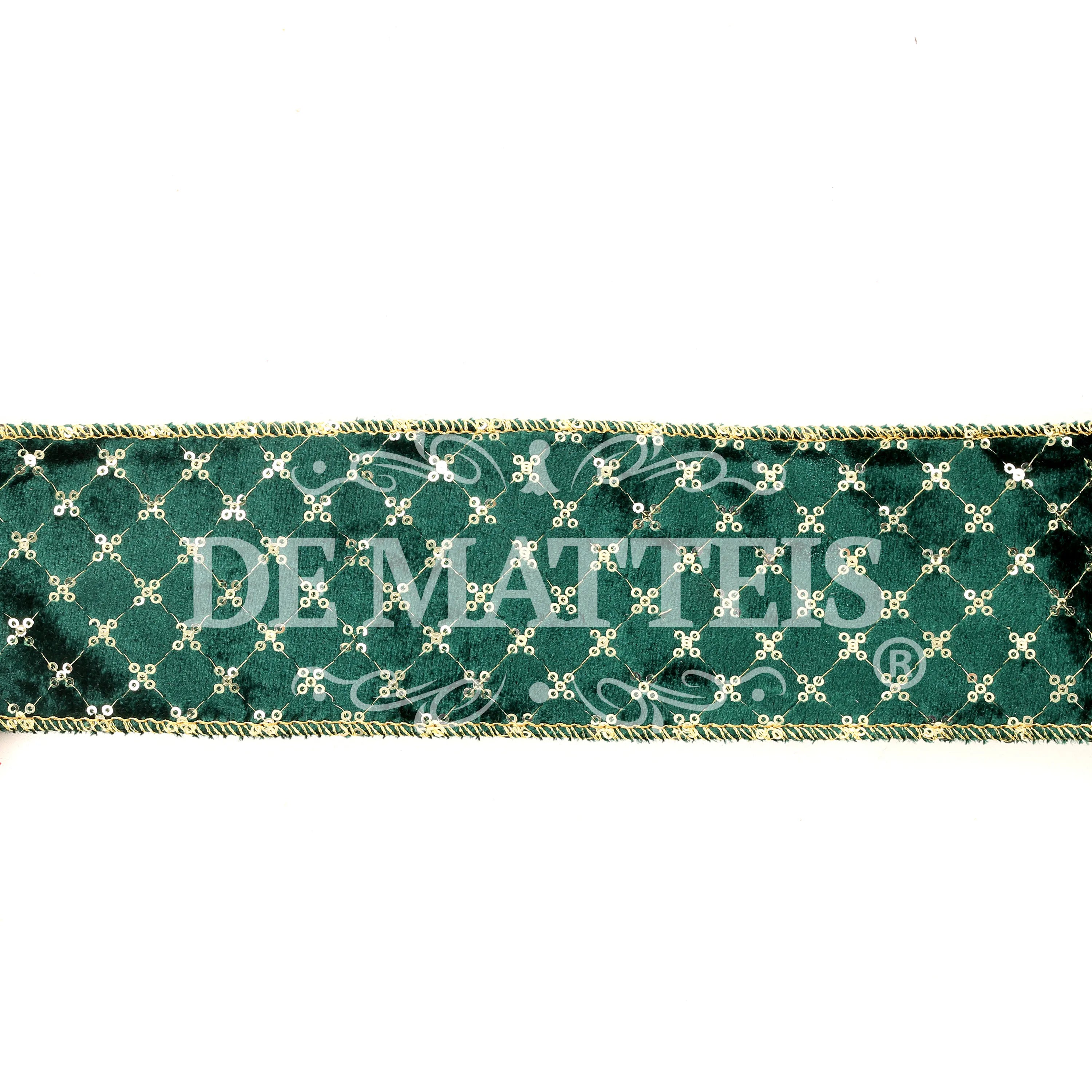 Nastro Velluto Verde Decoro Oro 5 Mt