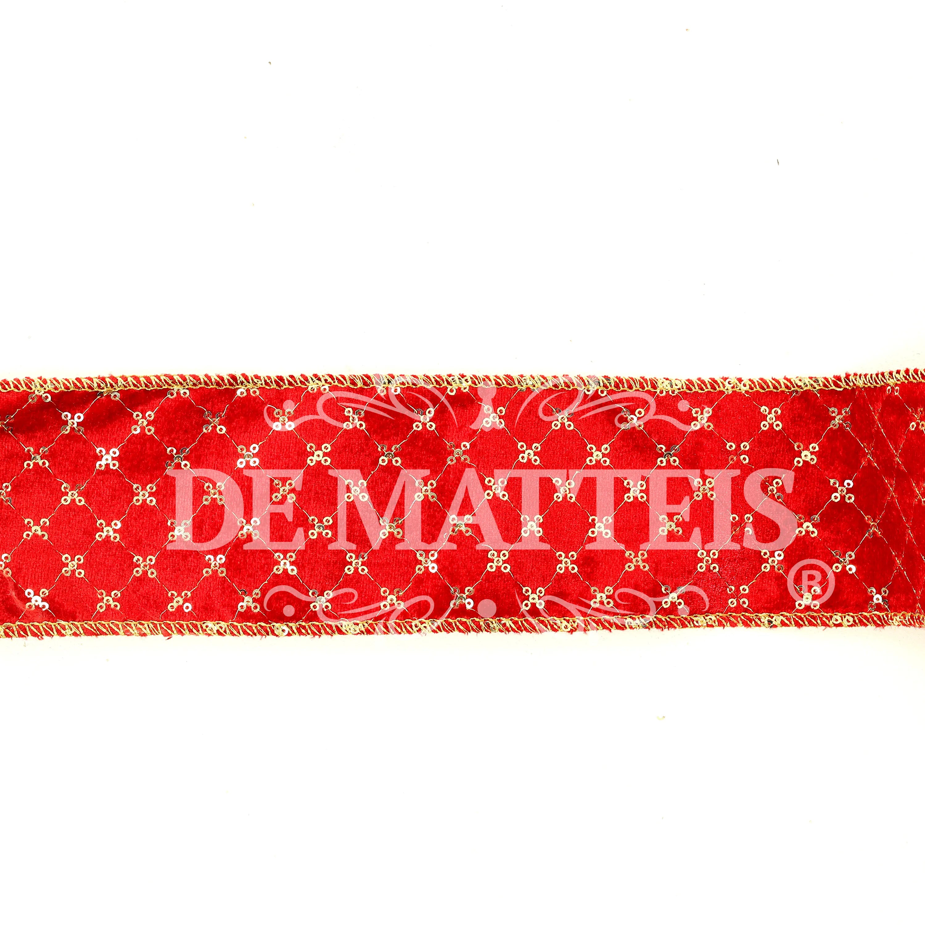 Nastro Velluto Rosso Decoro Oro 5 Mt