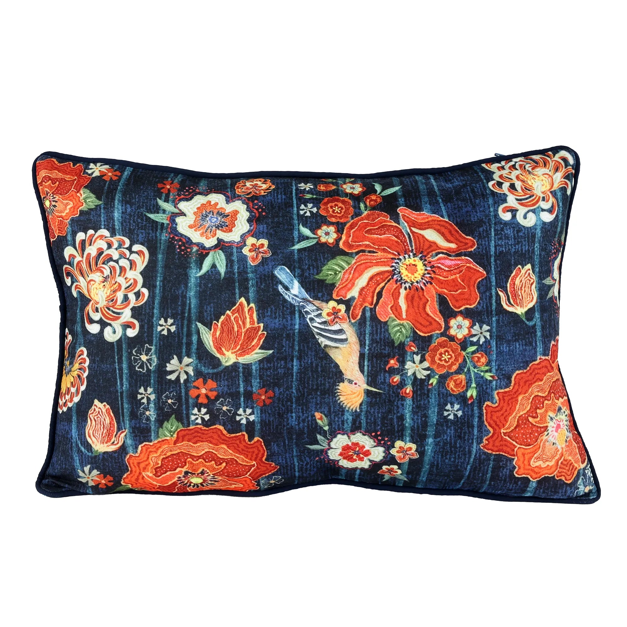 Cuscino 50x30 Cm Ricamato Fiori Arancio