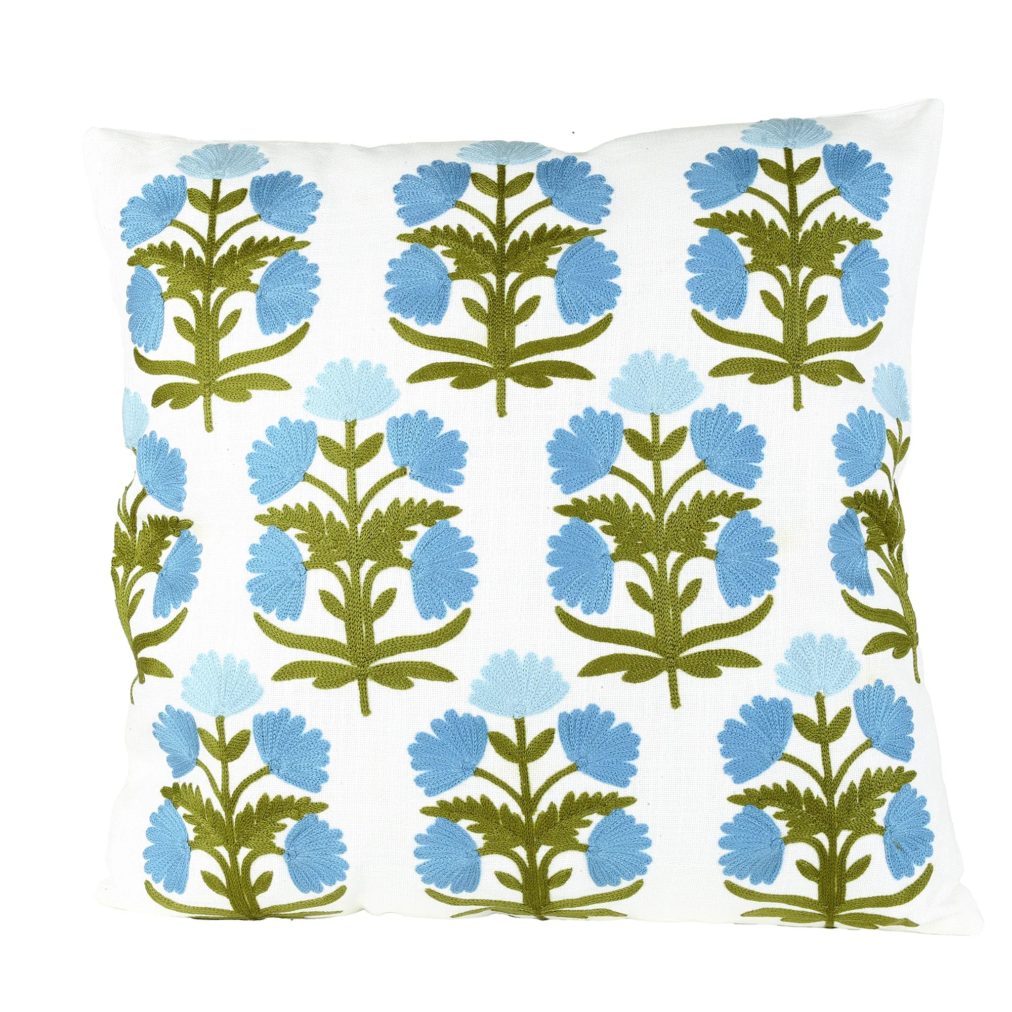 Cuscino 45x45 Cm Cotone Ricamo Fiori Azzurri