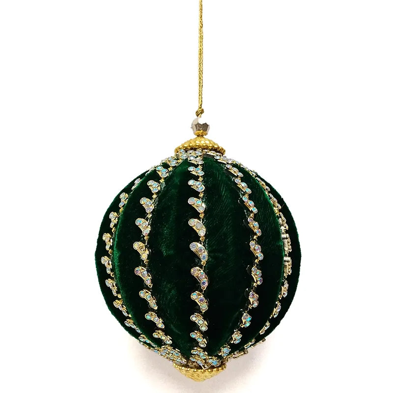 Palla D 10 Cm Velluto Verde Nastro Oro