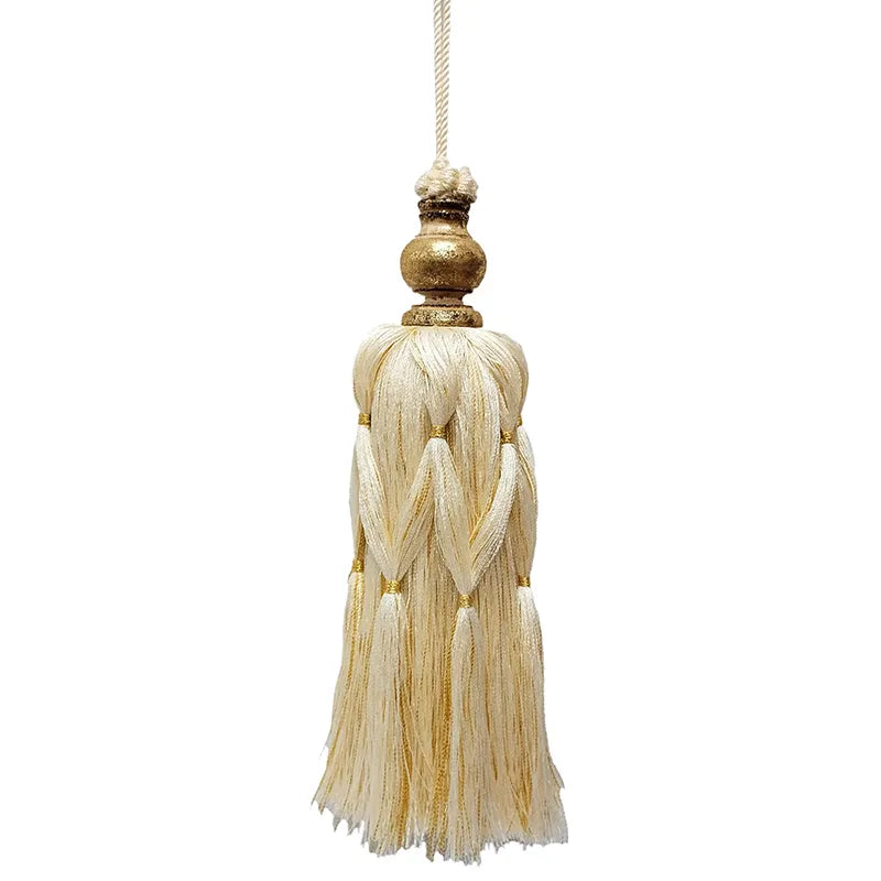 Nappa decorativa beige 21 cm con cordone e fiocchi per tende e arredamento - DeMatteis.it