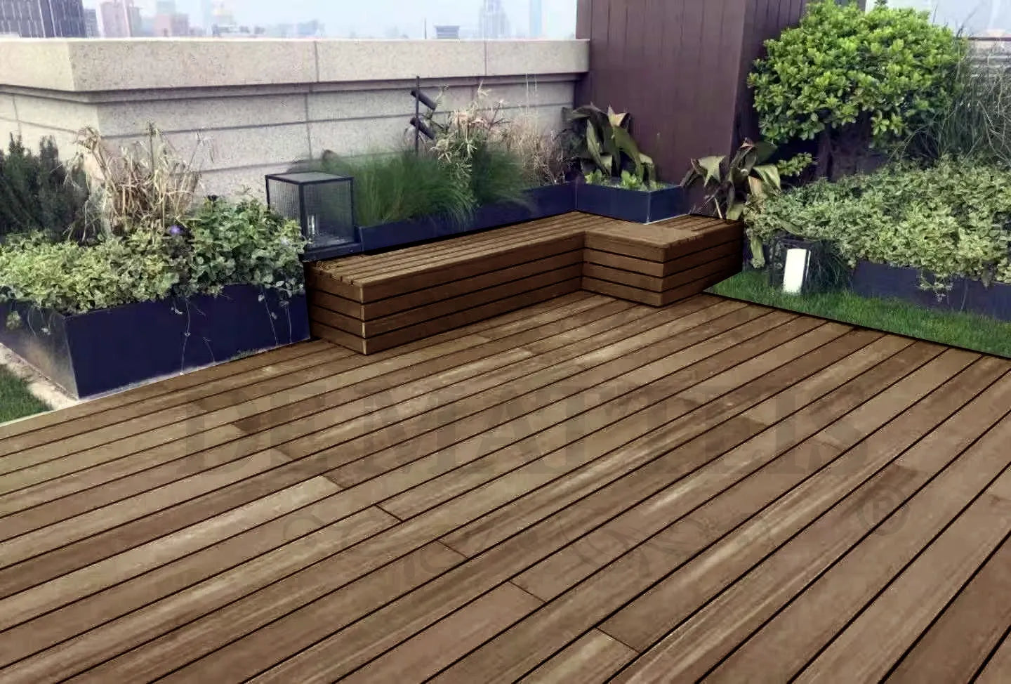 De Matteis, Listone Wpc Teak E Noce 13,8x220 sp 2,3 cm installato su terrazza esterna con venature naturali del legno e finitura effetto teak - DeMatteis.it