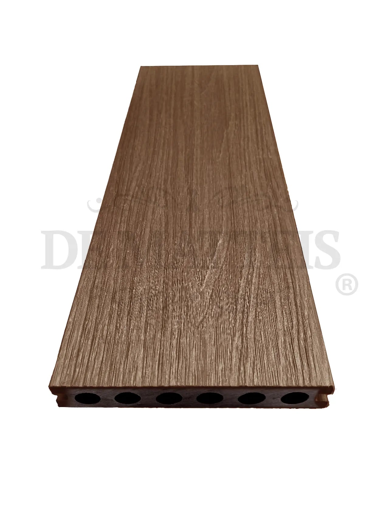De Matteis, Listone Wpc Teak E Noce 13,8x220 sp 2,3 cm con superficie effetto legno marrone e struttura cava con fori circolari - DeMatteis.it