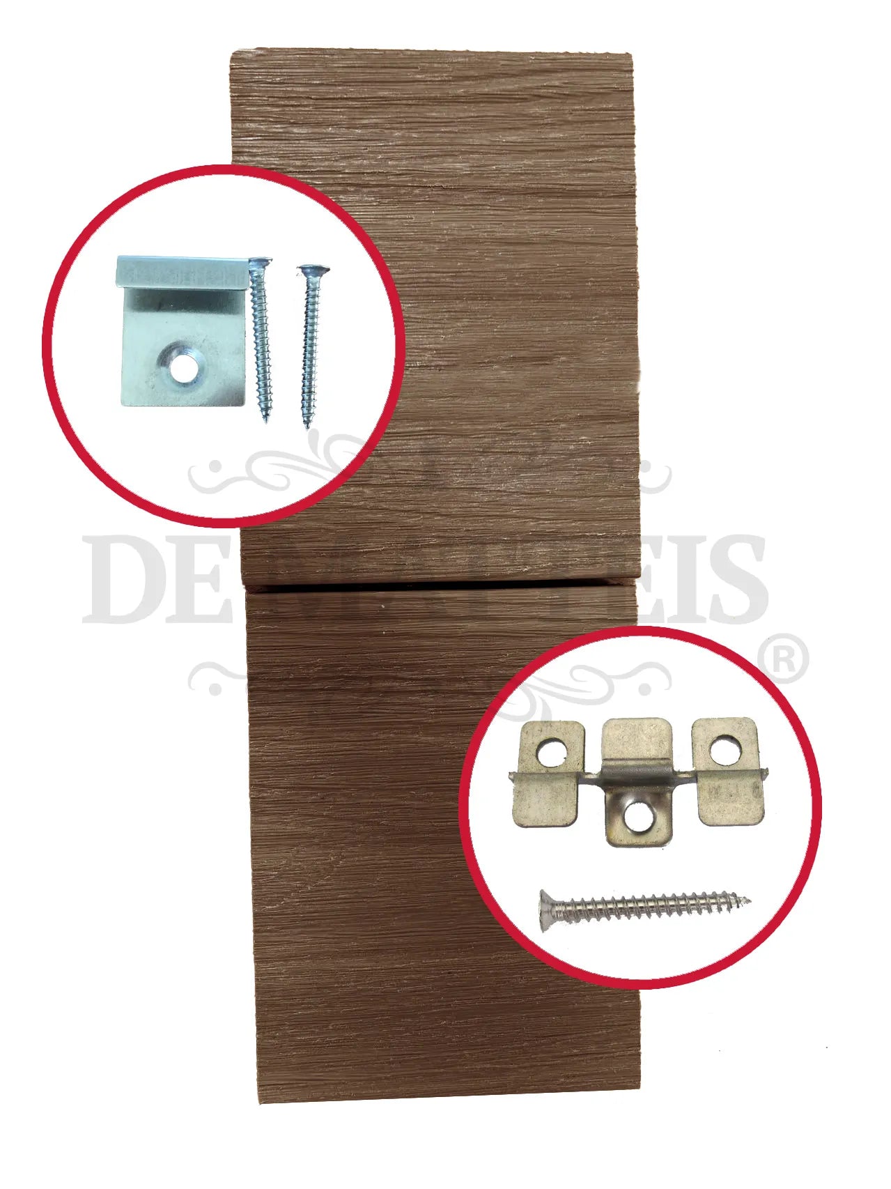 De Matteis, Listone Wpc Teak E Noce 13,8x220 sp 2,3 cm con texture venature legno marrone e kit accessori per il montaggio con viti e clips metalliche - DeMatteis.it