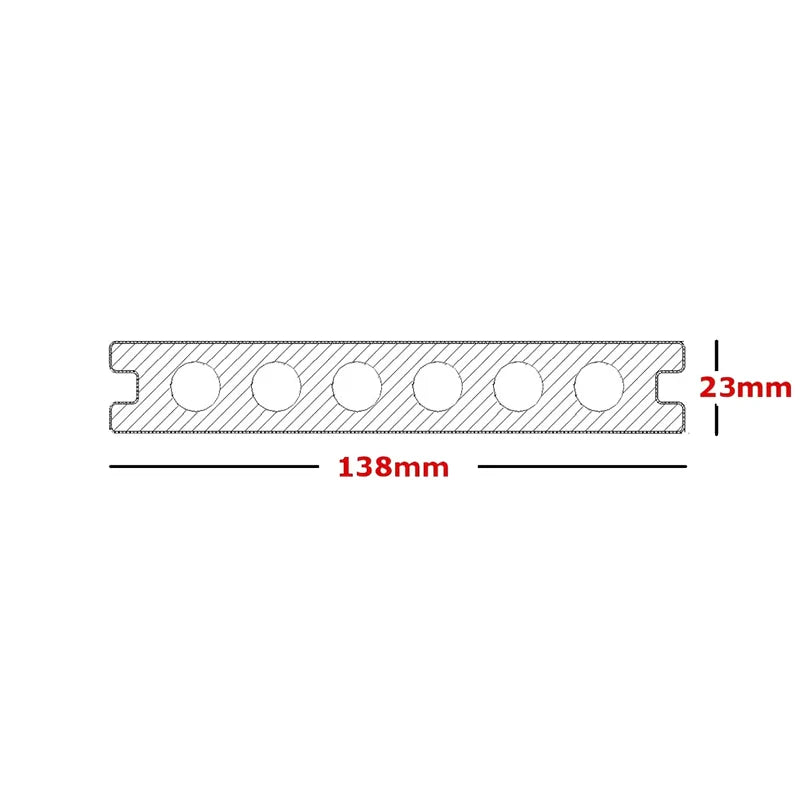 De Matteis, Listone Wpc Teak E Noce 13,8x220 sp 2,3 cm sezione tecnica con struttura cava a sei camere d'aria interne per pavimentazione esterna - DeMatteis.it