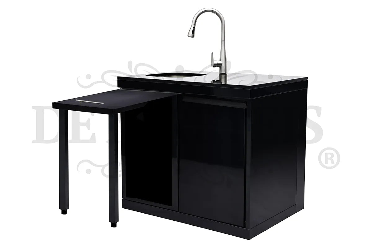 De Matteis, Modulo Lavello E Appoggio Per Barbecue Serie Pro in acciaio inox nero con rubinetto cromato e piano di lavoro laterale estraibile - DeMatteis.it