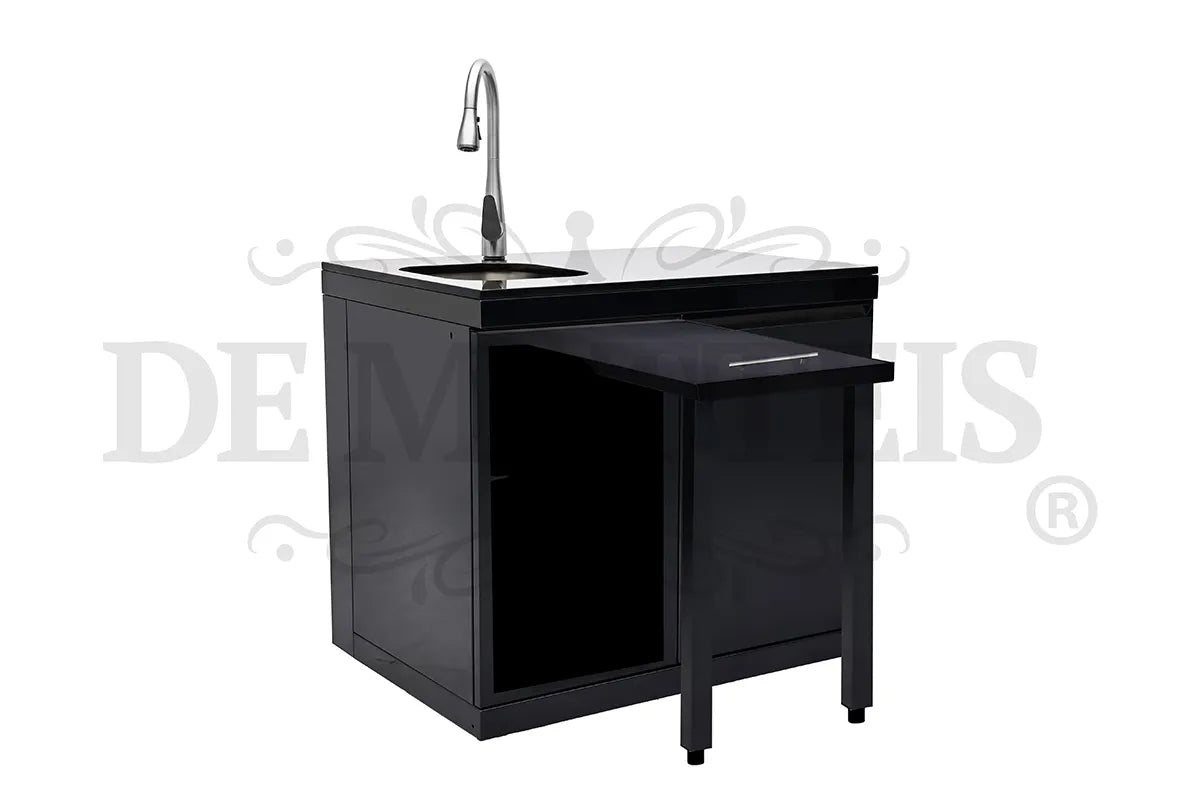 De Matteis, Modulo Lavello E Appoggio Per Barbecue Serie Pro in acciaio inox nero con rubinetto estraibile e piano di lavoro scorrevole laterale - DeMatteis.it
