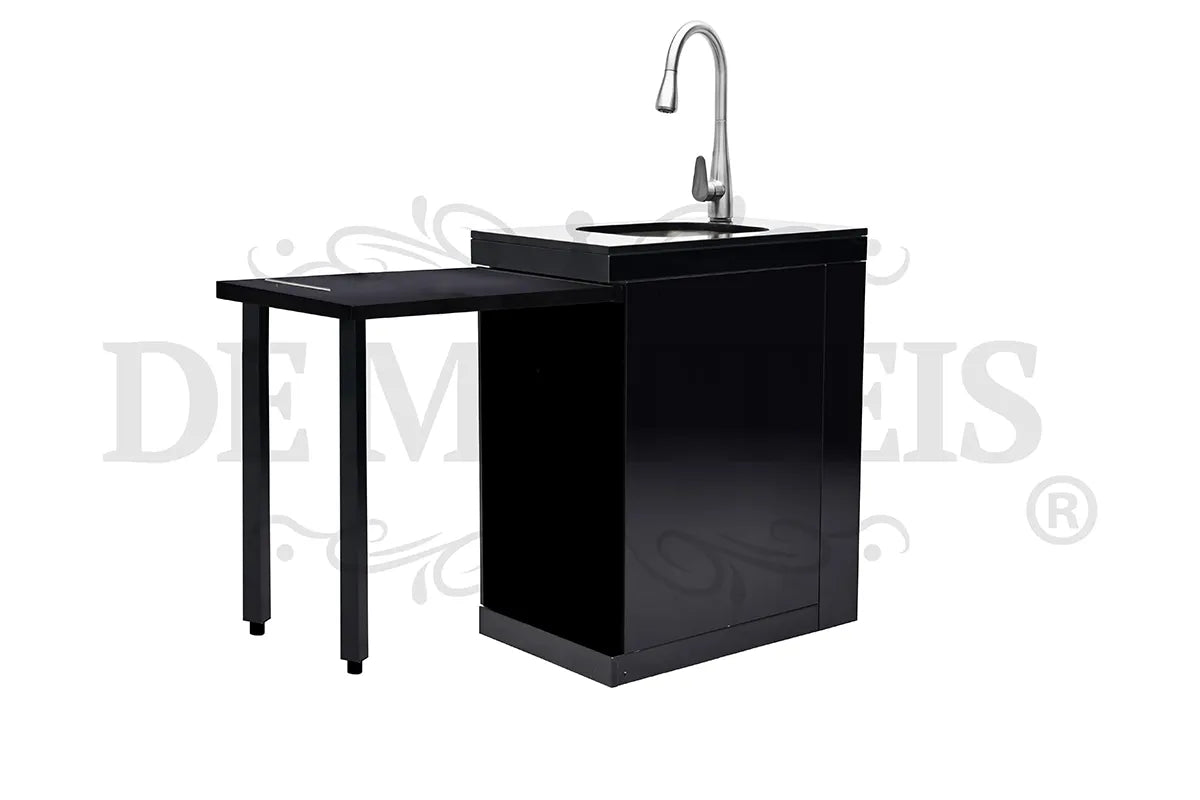 De Matteis, Modulo Lavello Per Barbecue Serie Pro in acciaio inox nero con rubinetto cromato e piano di lavoro laterale per cucina da esterno - DeMatteis.it