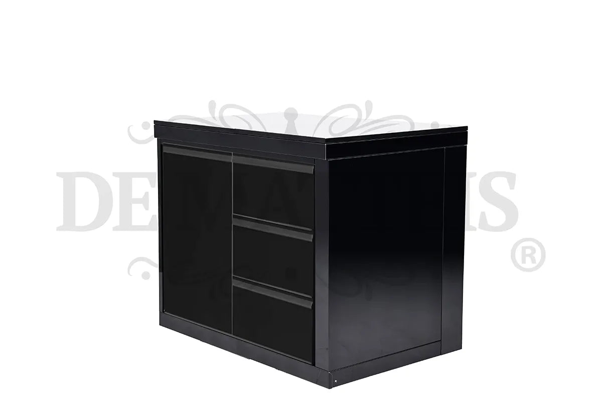 De Matteis, Modulo Con Cassettiera Per Barbecue Serie Pro in acciaio inox nero con top in marmo bianco e tre cassetti con maniglie integrate - DeMatteis.it