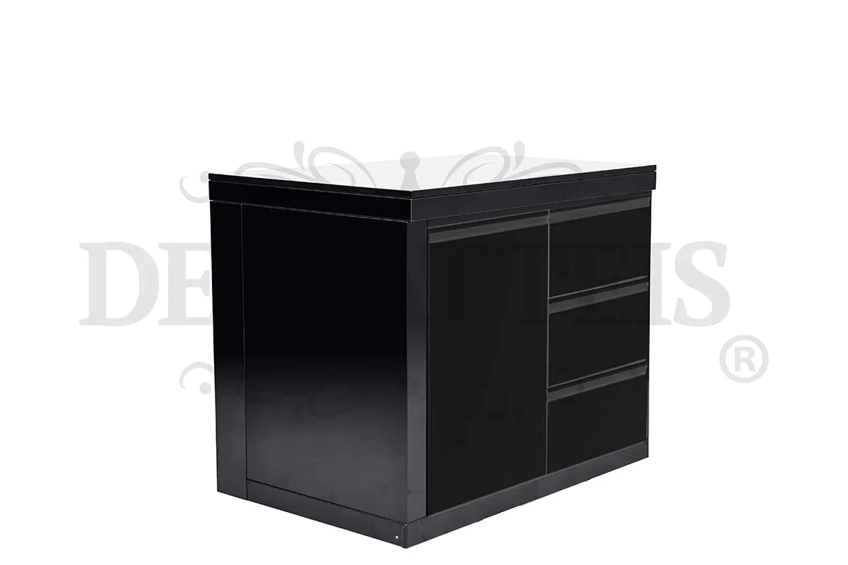 De Matteis, Modulo con cassettiera per barbecue Serie Pro in acciaio inox nero con anta a sinistra e tre cassetti a destra con maniglie integrate - DeMatteis.it