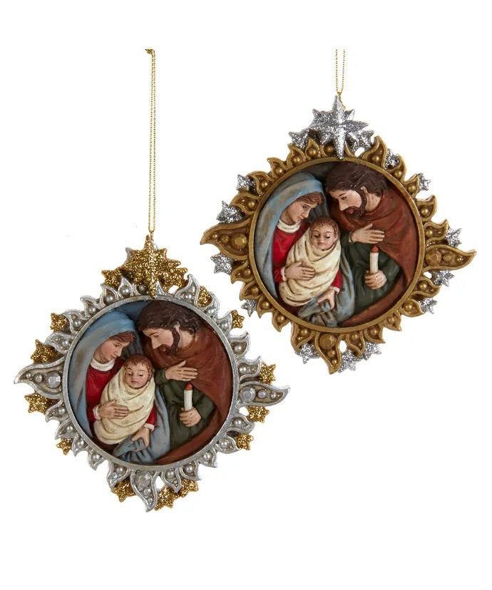 Pendente Natività oro e argento decorazione natalizia da appendere 10 cm con Sacra Famiglia - DeMatteis.it