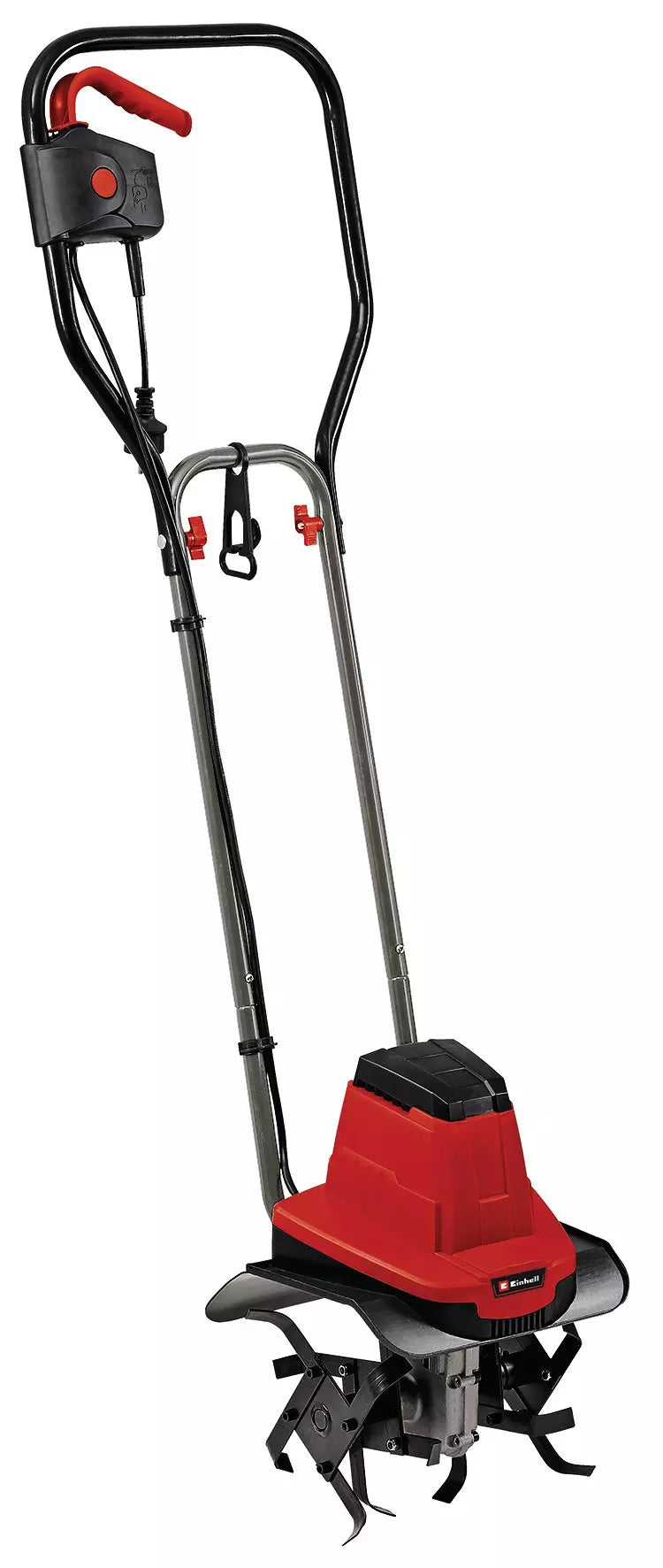 Elettrozappa GC RT 7530 Einhell con frese robuste e sistema di doppio interruttore di sicurezza, impugnatura ergonomica ripiegabile e ruote regolabili per una facile lavorazione del terreno. | Dematteis.it