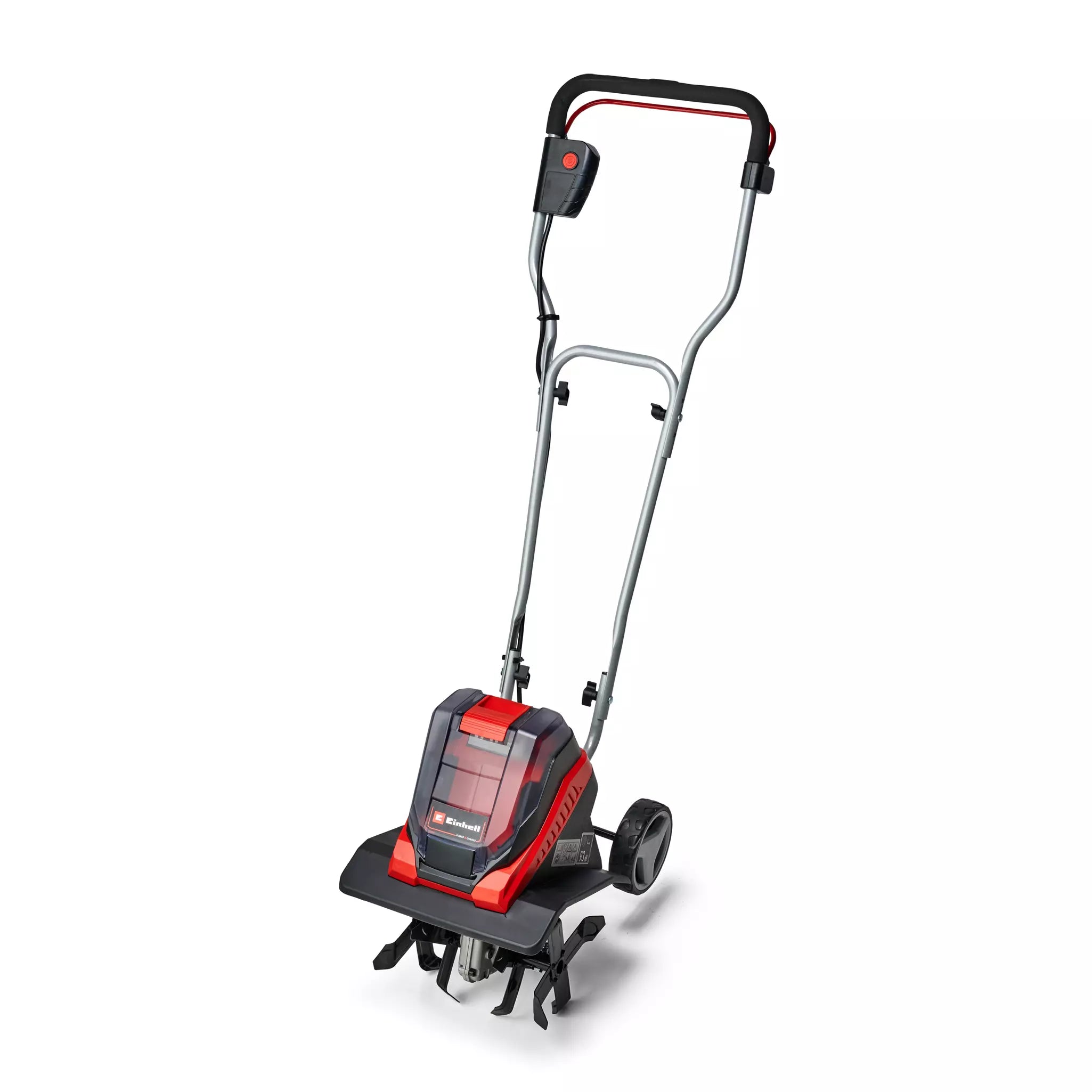 Elettrozappa GE-CR 30 Li di Einhell con sistema a batteria Power X-Change, dotata di robuste frese per una larghezza di lavoro di 300mm, impugnatura ergonomica ripiegabile e ruote regolabili per un giardinaggio efficiente. | Dematteis.it