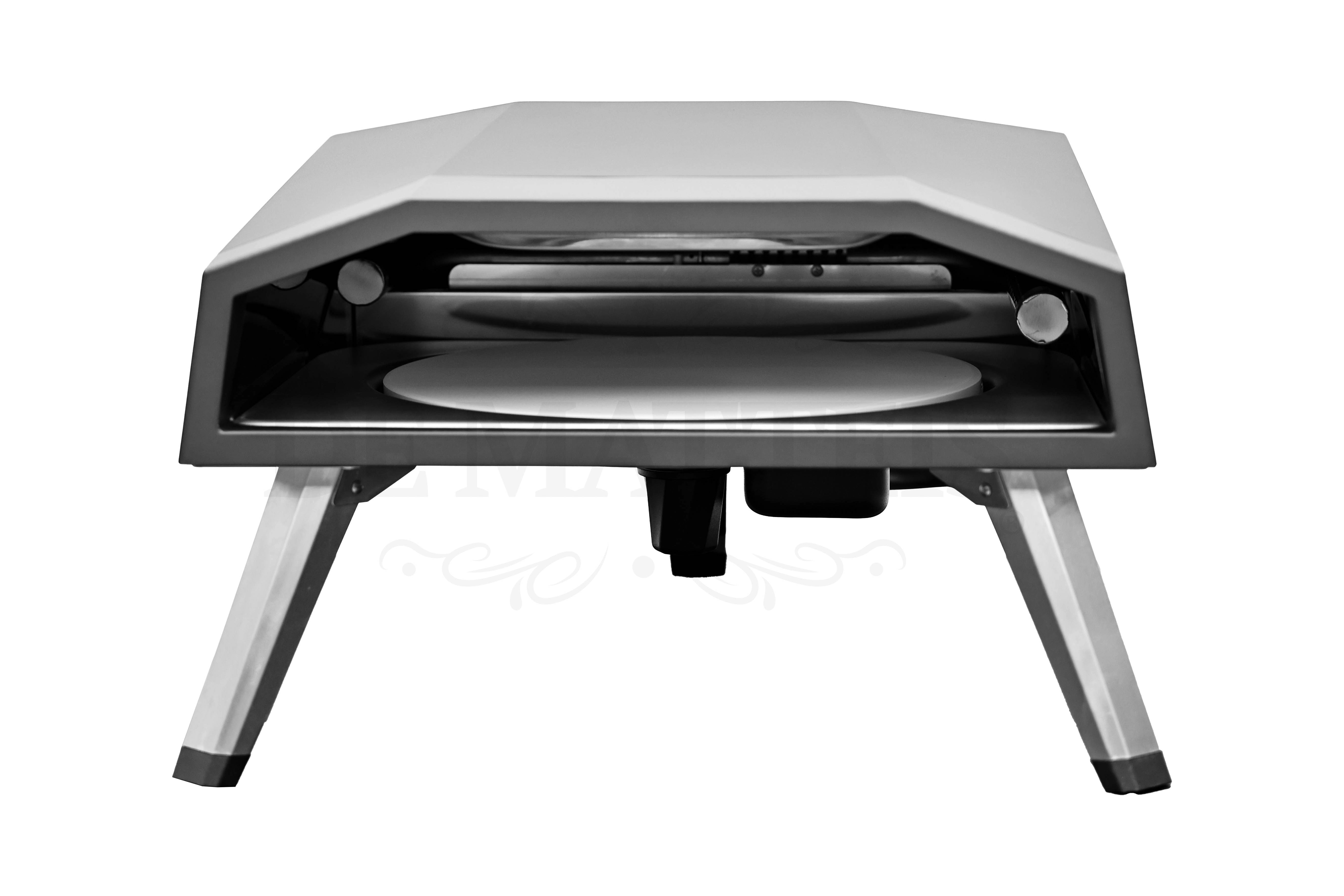 Forno per pizza a gas Pro 16 girevole di De Matteis.it con design nero opaco, struttura acciaio inox e piedi stabili, perfetto per cuocere pizze grazie alle temperatura fino a 500 gradi | Dematteis.it