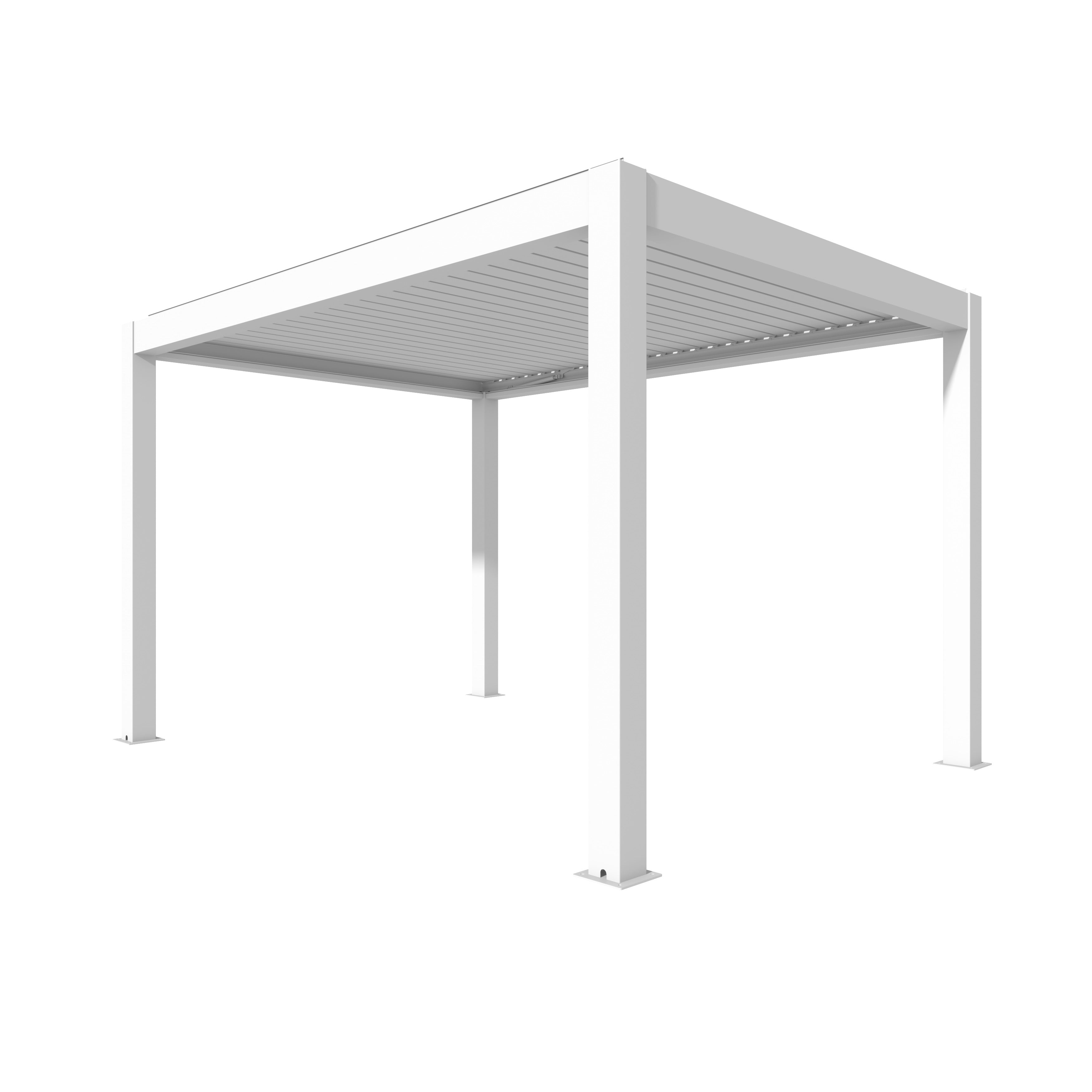 De Matteis, Pergola bioclimatica 3x4 motorizzata con illuminazione LED integrata in alluminio bianco con lamelle orientabili e struttura autoportante a quattro pilastri - DeMatteis.it