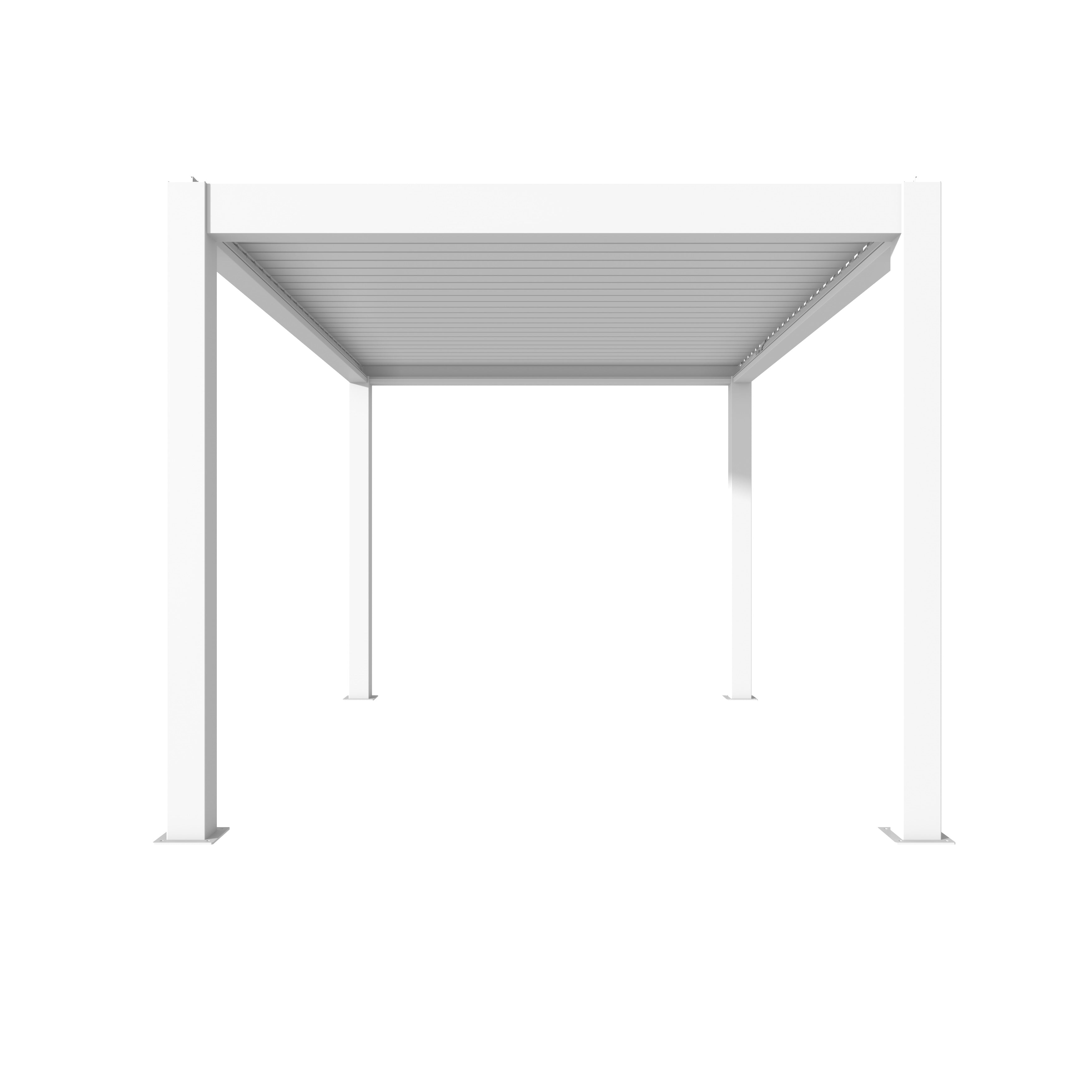 De Matteis, Pergola bioclimatica 3x4 motorizzata con illuminazione LED integrata in alluminio bianco con lamelle orientabili e struttura autoportante - DeMatteis.it