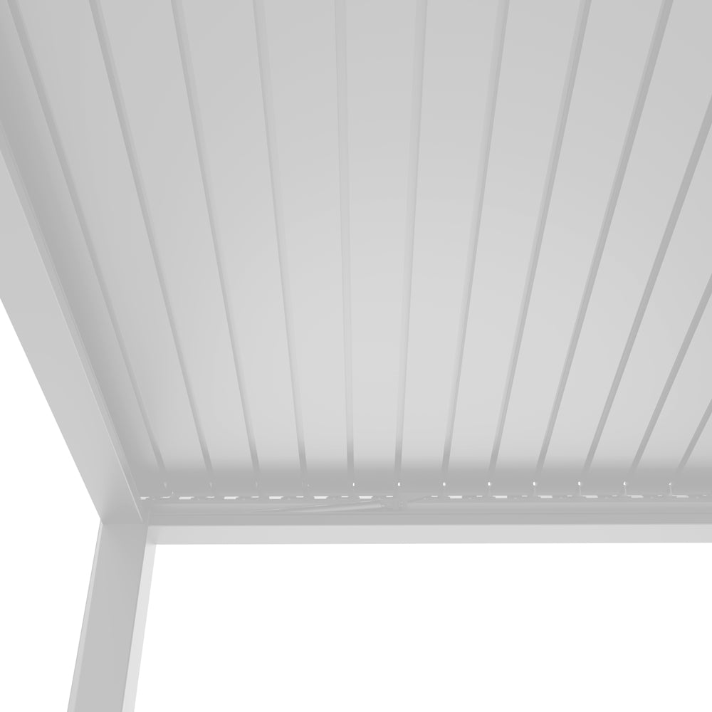 De Matteis, Pergola Bioclimatica 4x8 Motorizzata Con Led vista dal basso con lamelle orientabili bianche e LED integrati nella struttura in alluminio - DeMatteis.it