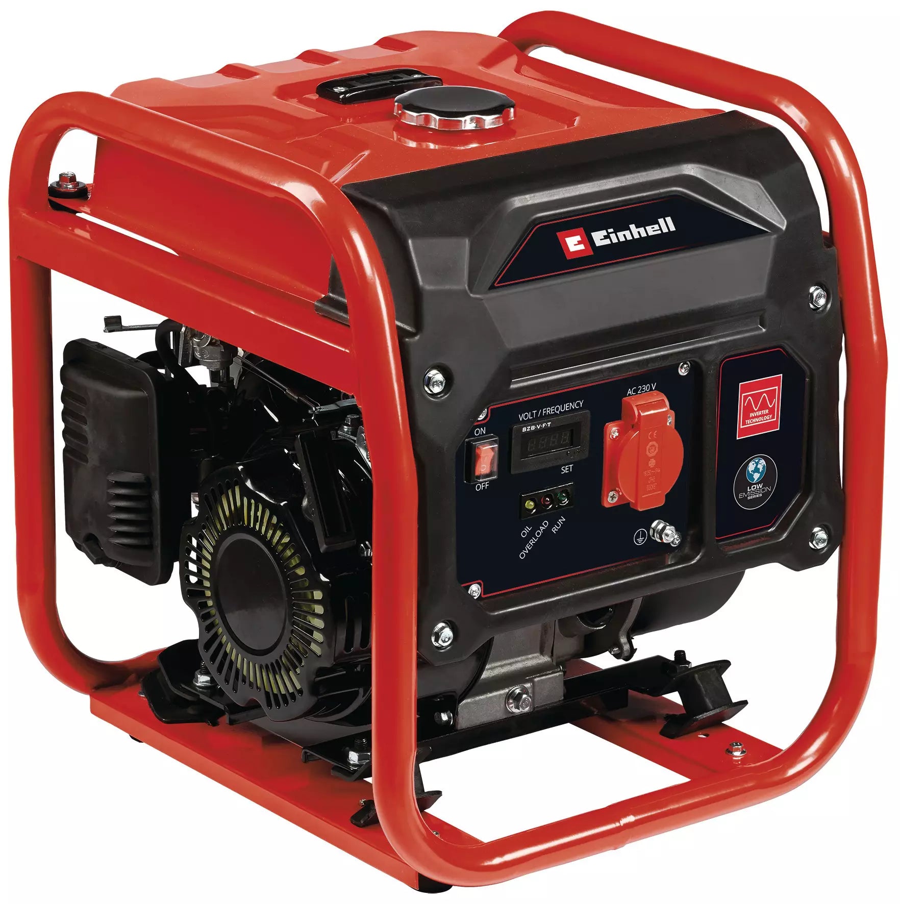 Generatore di corrente TC-IG 1100 Einhell con telaio rosso protettivo, motore a 4 tempi e tecnologia Inverter per energia stabile fino a 1100W, ideale per campeggio e situazioni senza elettricità. | Dematteis.it