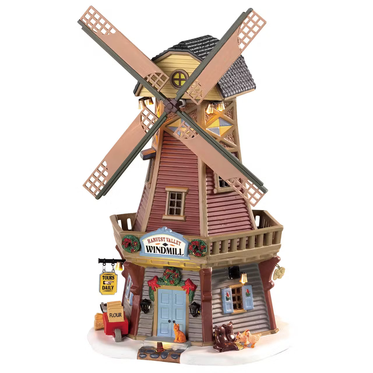 ALT TAG 1: Harvest Valley Windmill Lemax con pale rotanti e illuminazione interna, mulino tradizionale per Villaggio di Natale della collezione Harvest Crossing. Dematteis.it