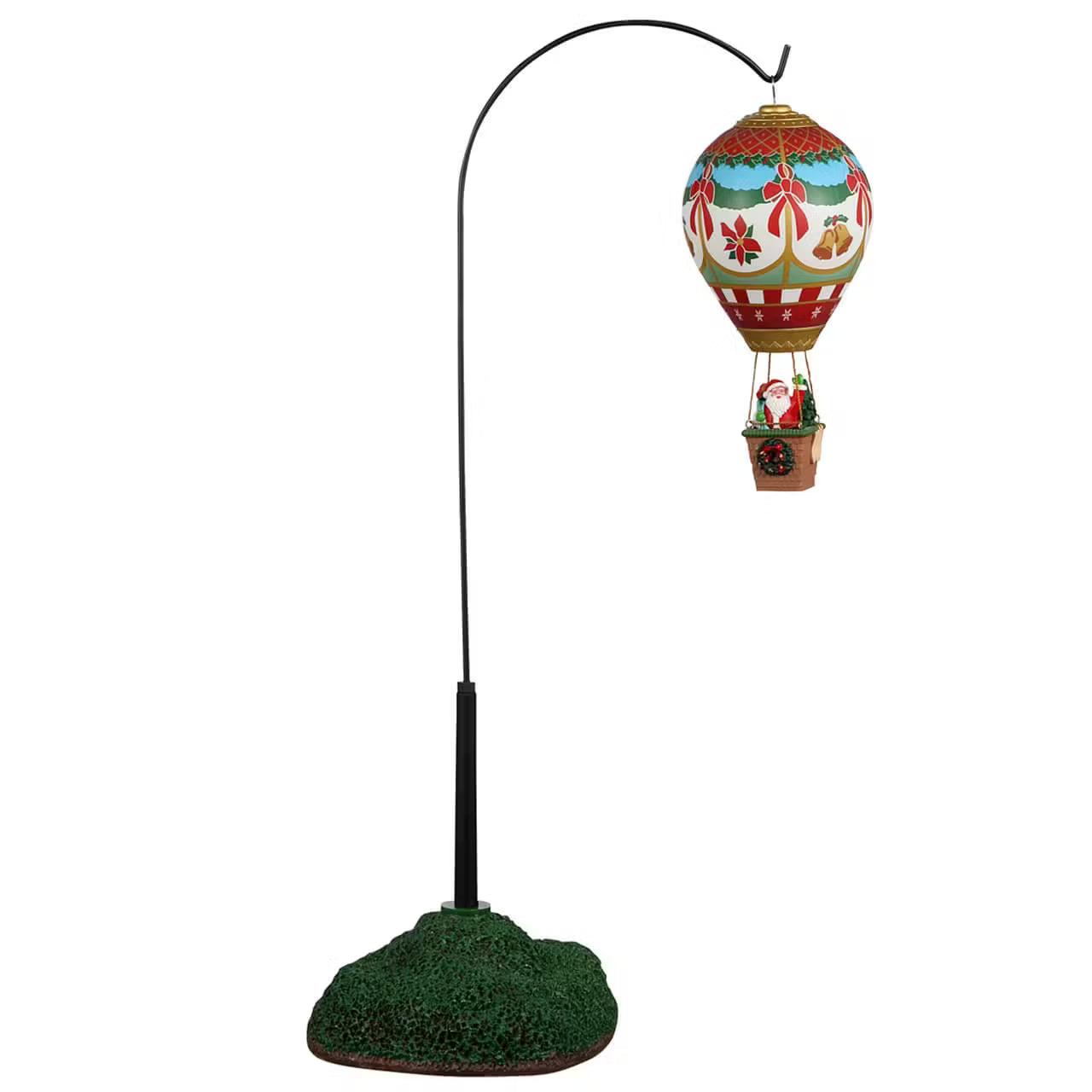 Holiday Cheer Hot Air Balloon Lemax mongolfiera natalizia colorata con Babbo Natale nella cesta, montata su asta rotante nera con base verde per Villaggio di Natale Lemax. | Dematteis.it