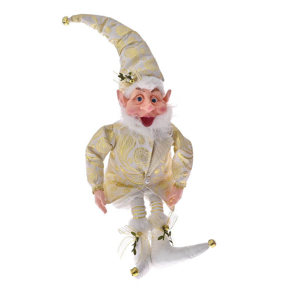 Elfo Natalizio Oro 90 cm decorazione natalizia ornamentale con cappello e barba bianca - DeMatteis.it