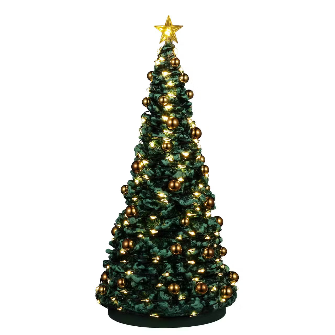 Jolly Christmas Tree Lemax con decorazioni dorate e luci LED per Villaggio Lemax, Albero di Natale miniatura di qualità premium. | Dematteis.it