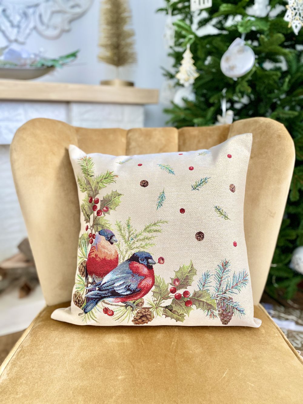 Cuscino Decoro Natalizio Uccellino 45 x 45 cm per arredamento casa con motivi festivi - DeMatteis.it