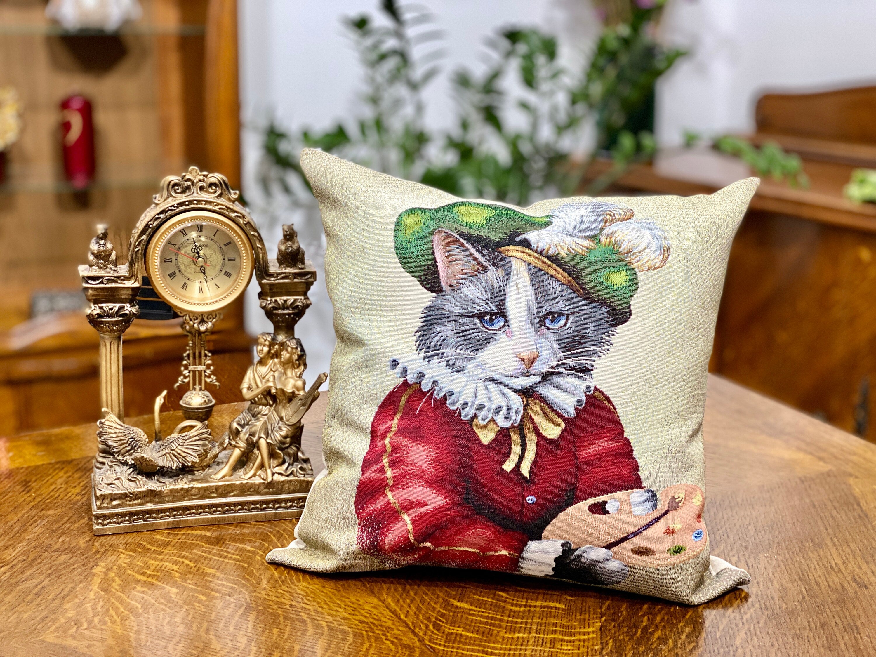 Cuscino Decoro Gatto Pittore 45x45 Cm