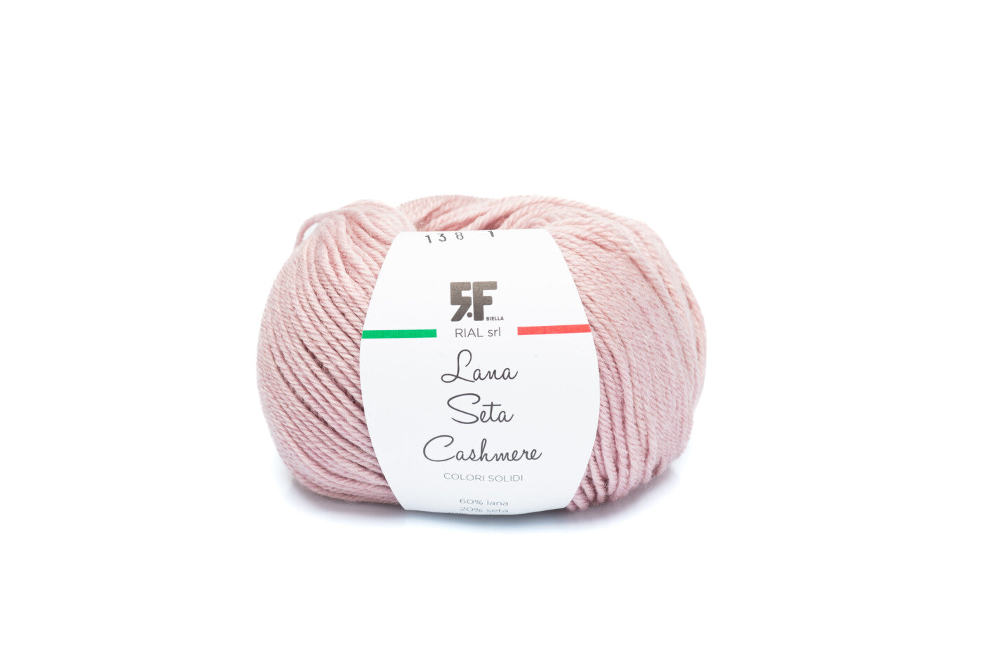 Rial, Filato Lana Seta Cashmere 25 g colore 138 gomitolo rosa antico con etichetta bianca per maglieria e uncinetto - DeMatteis.it