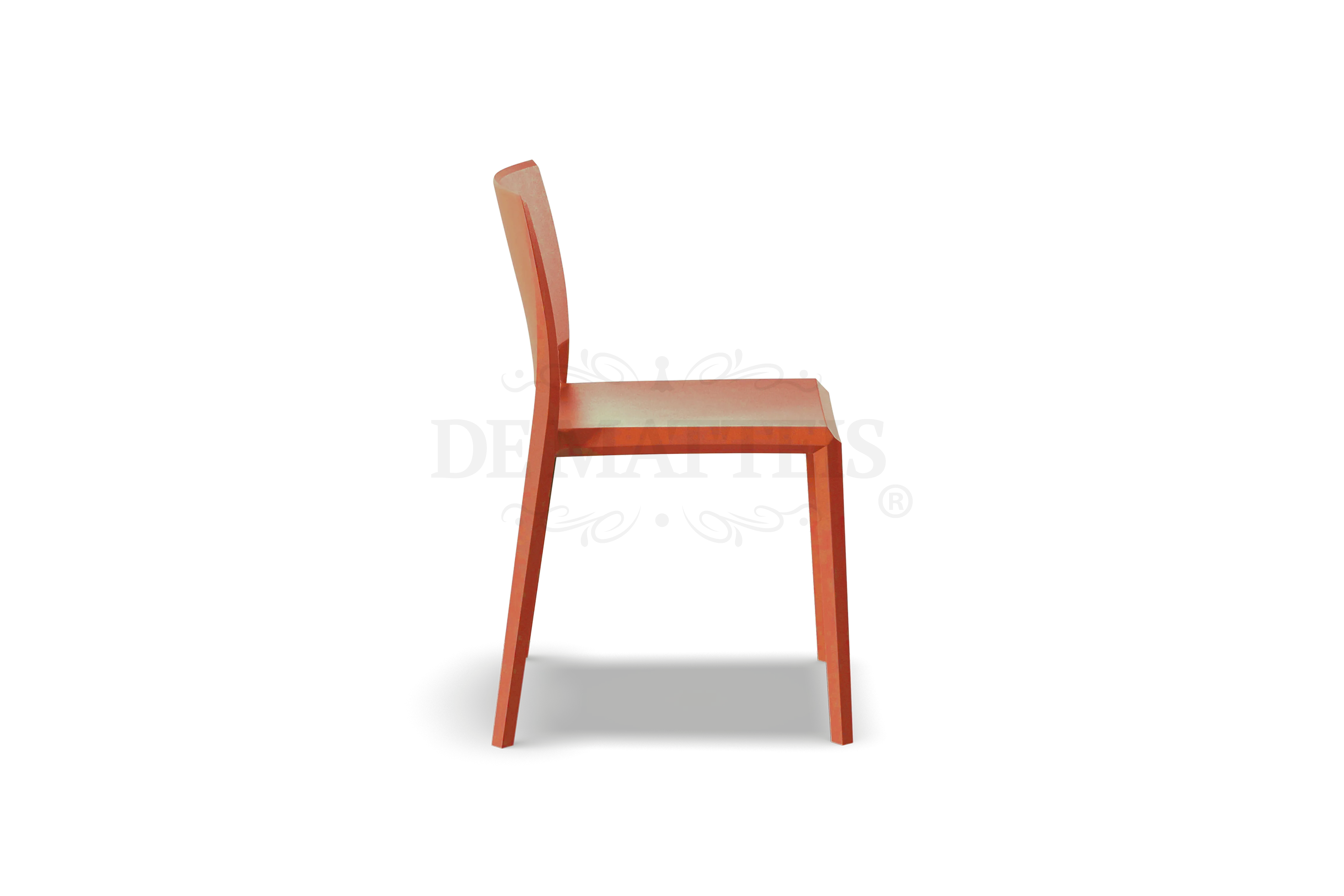 De Matteis, Sedia Esterno Resina Studio Arancione vista laterale con struttura monoblocco in resina termoplastica color arancio brillante dal design minimalista - DeMatteis.it