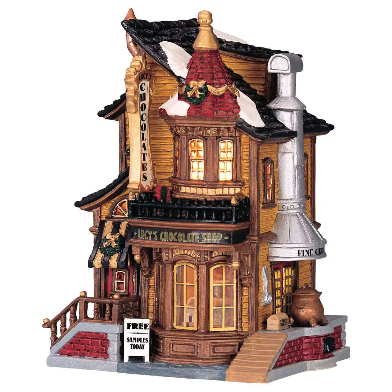 Lucy'S Chocolate Shop Lemax - Negozio di Cioccolato vittoriano in legno marrone con camino argentato per Villaggio di Natale | Dematteis.it