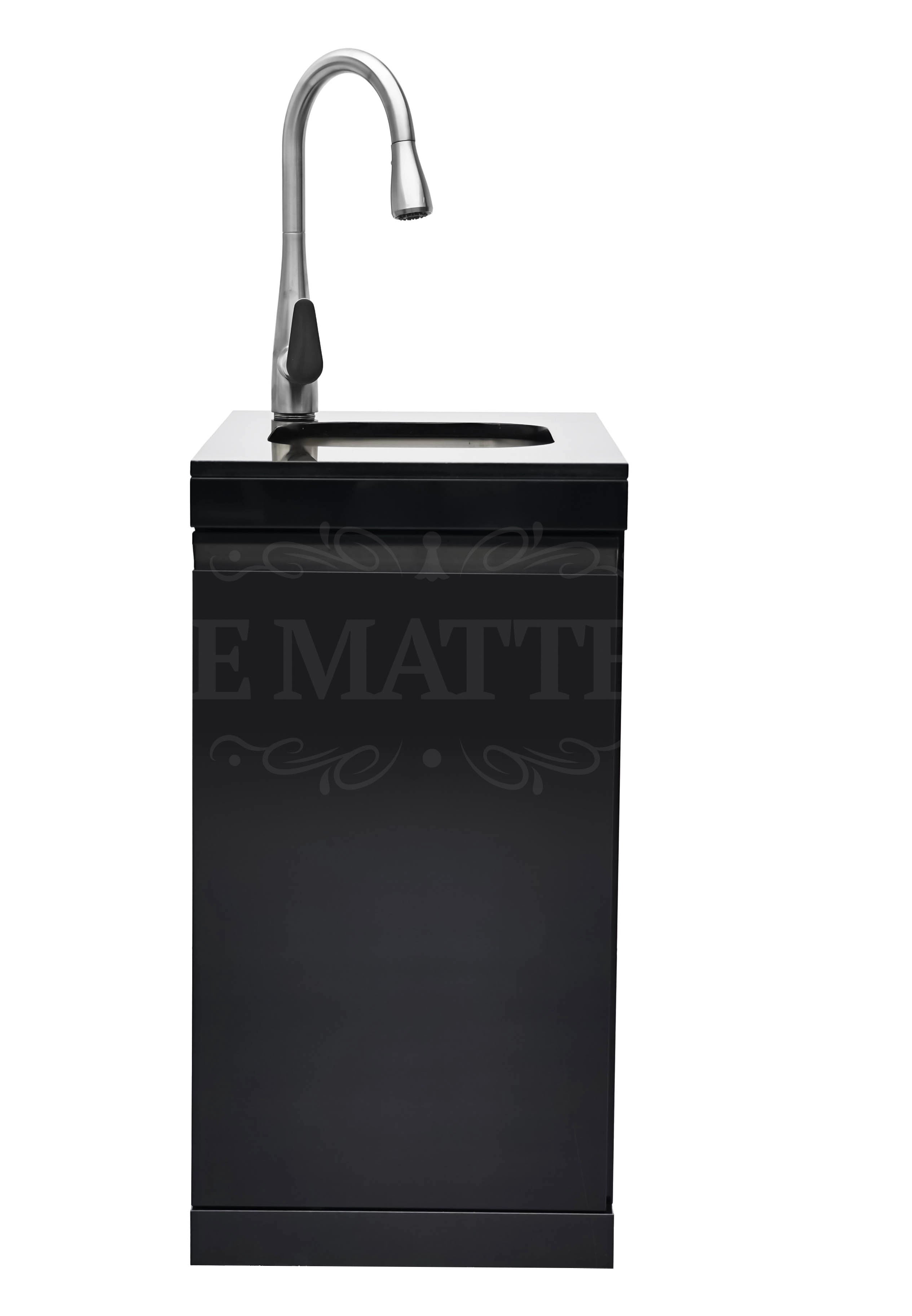 Modulo Lavello Per Barbecue Serie Pro di DeMatteis in acciaio inox nero con elegante sportello e top in marmo, perfetto complemento per la tua cucina esterna professionale | Dematteis.it