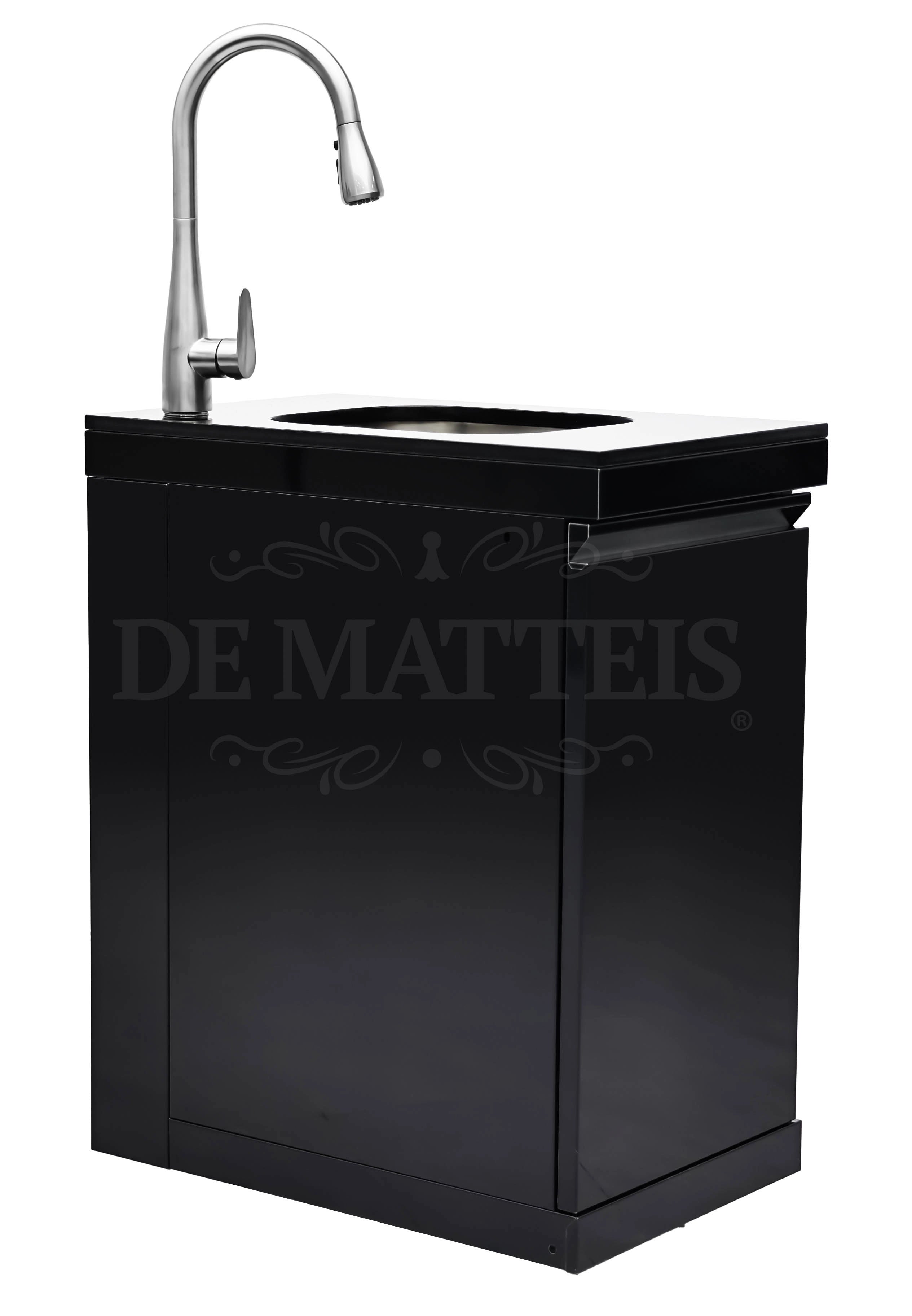 Modulo Lavello Per Barbecue Serie Pro di DeMatteis in acciaio inox nero con elegante sportello e top in marmo, perfetto complemento per la tua cucina esterna professionale | Dematteis.it