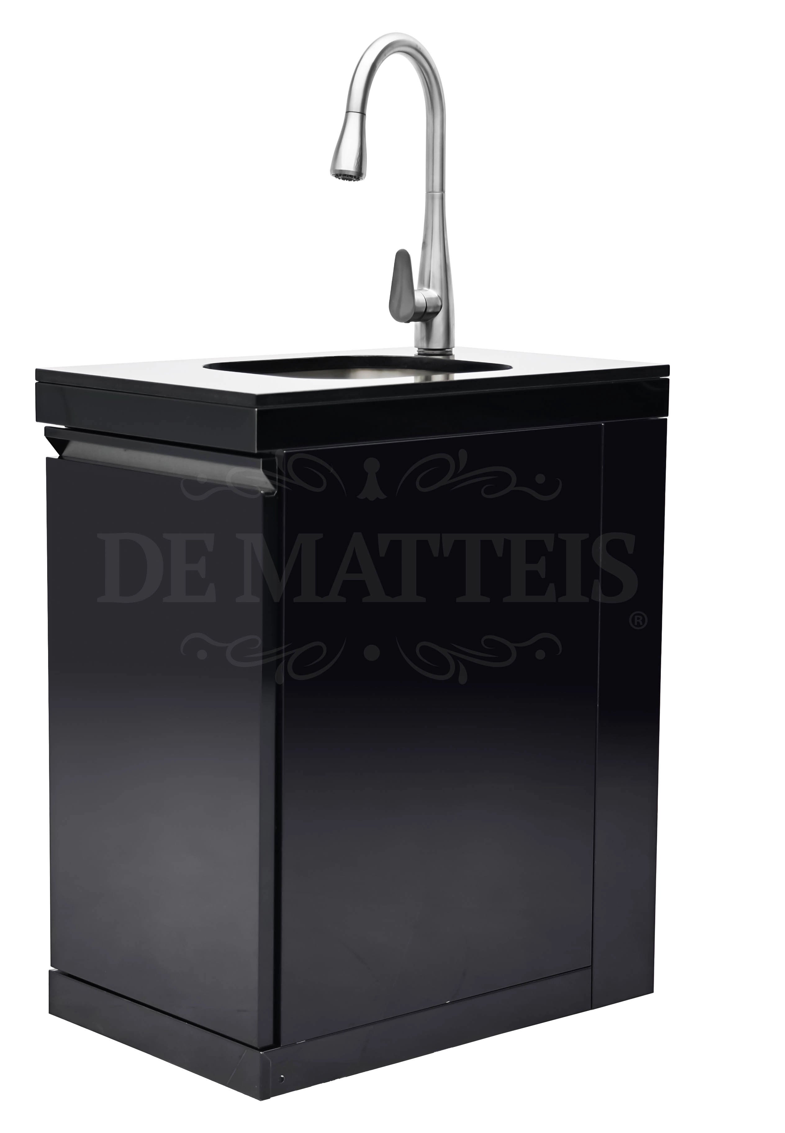 Modulo Lavello Per Barbecue Serie Pro di DeMatteis in acciaio inox nero con elegante sportello e top in marmo, perfetto complemento per la tua cucina esterna professionale | Dematteis.it