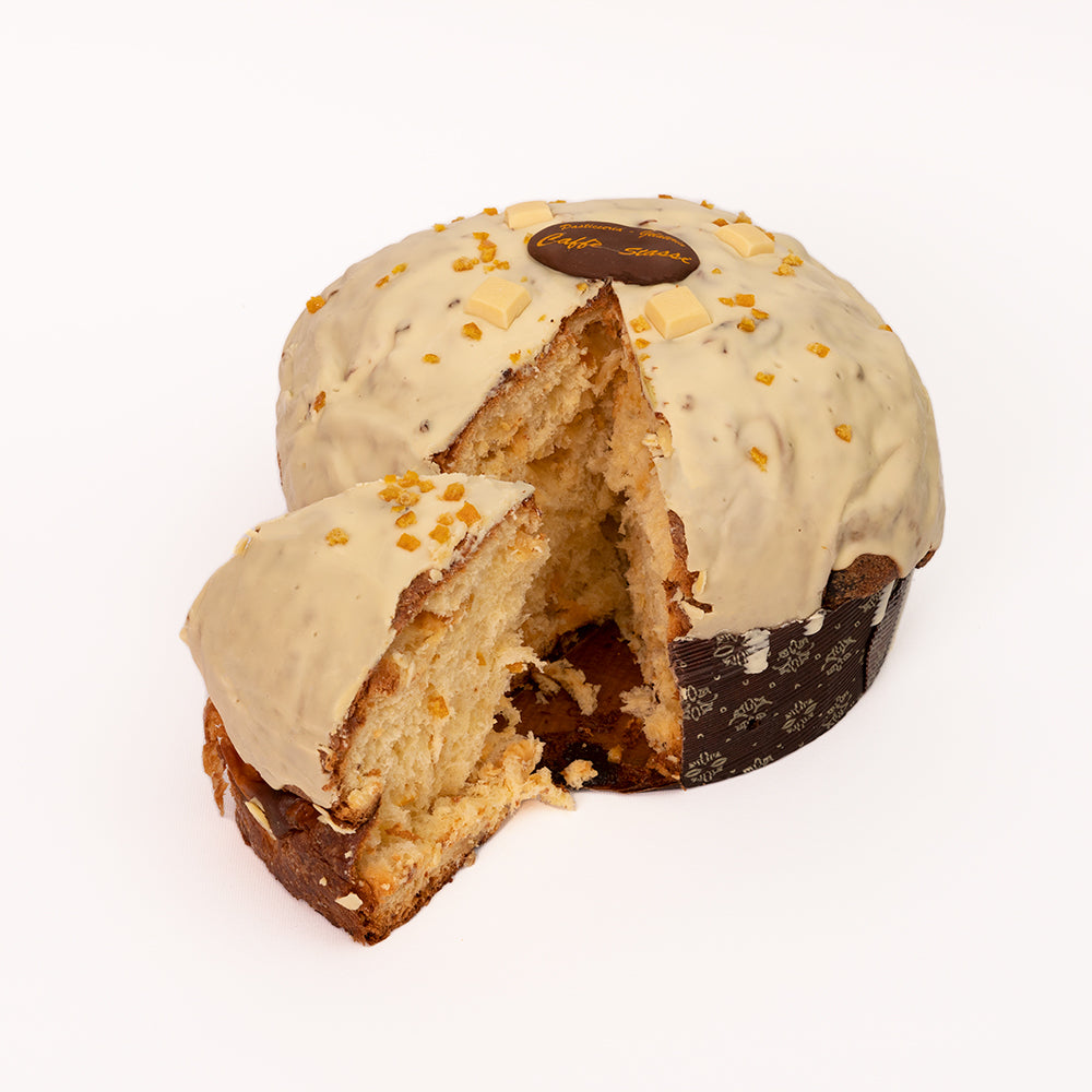 Panettone Artigianale Cioccolato Bianco e Maracuja Sicilia dolce natalizio tradizionale con glassa e canditi - DeMatteis.it